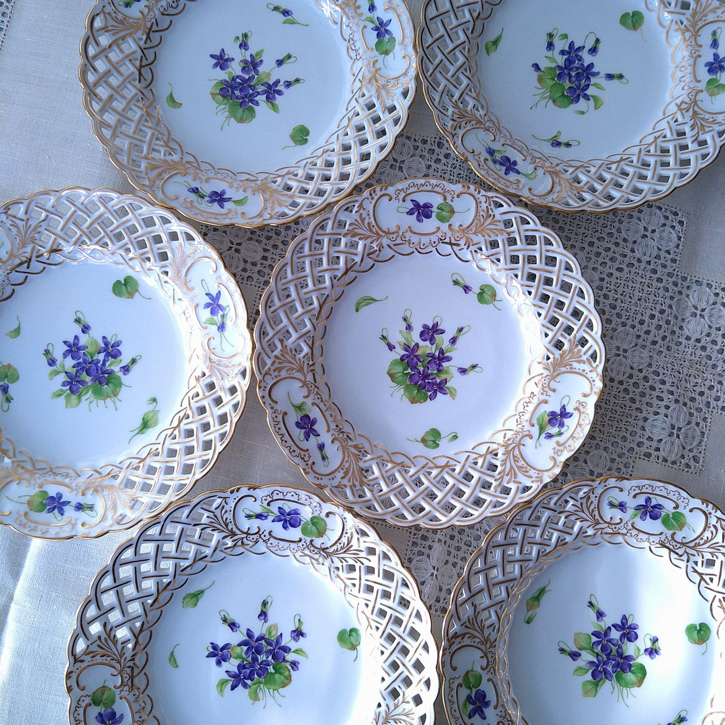1889～1922年RoyalCopenhagenスミレのオープンワークのお皿直径約21㎝D/RoyalCopenhagenVioletPlate