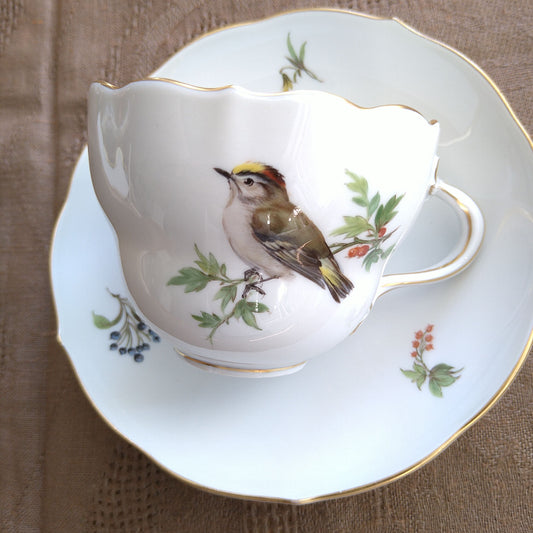 Meissenマイセン1970年頃ドイツの鳥キクイタダキのコーヒーカップソーサー