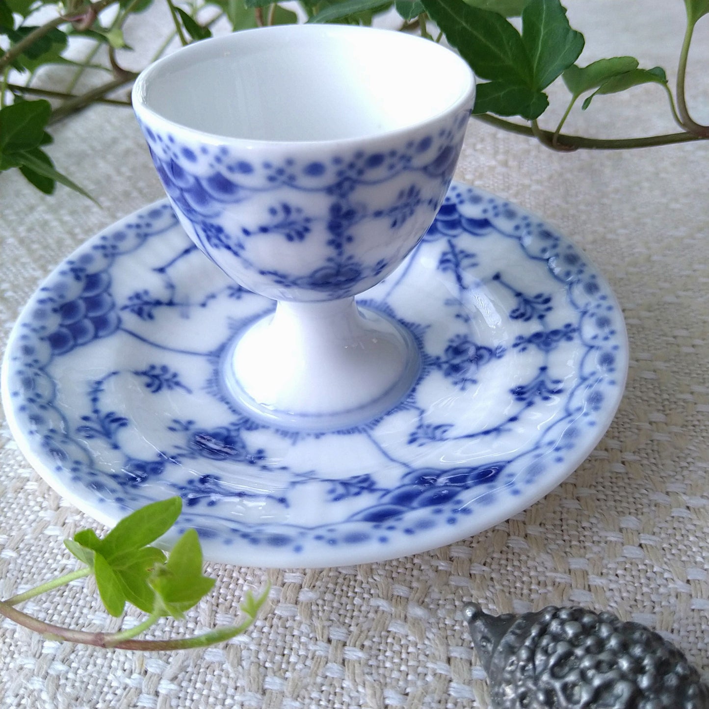 2nd Quality: 1924-1934 Royal Copenhagen Half Lace Egg Stand with plate