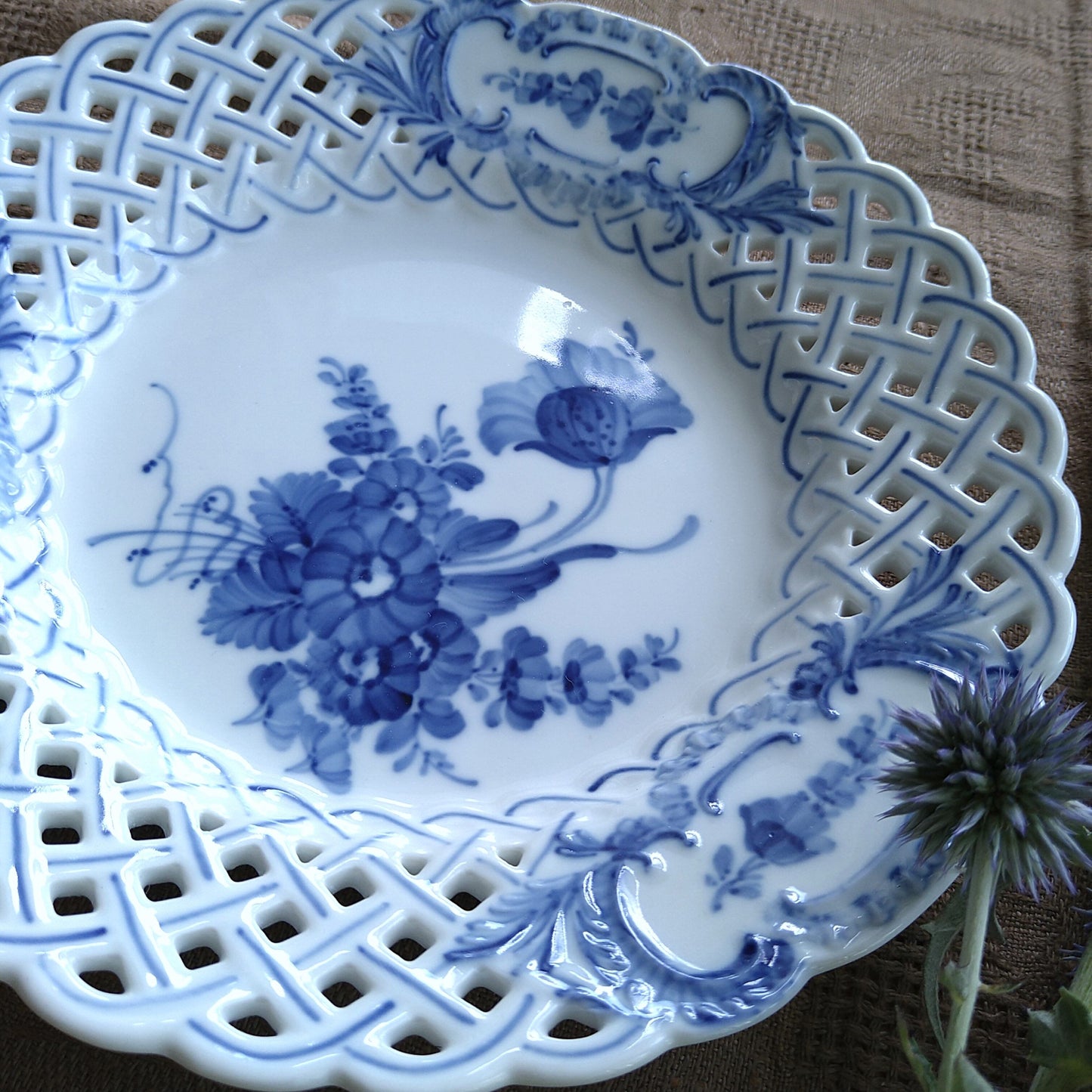 1975～1979年のRoyalCopenhagenブルーフラワーのオープンワークのお皿は直径約21cmD/BlueFlowerLacePlate