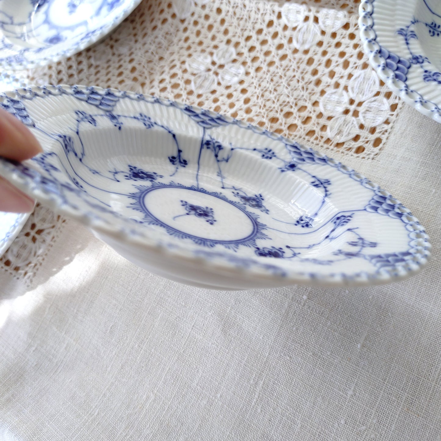 1957年のRoyalCopenhagenロイヤルコペンハーゲンフルレースのベリー皿直径約15㎝D/BlueFlutedFullLaceBerryPlate15cmD