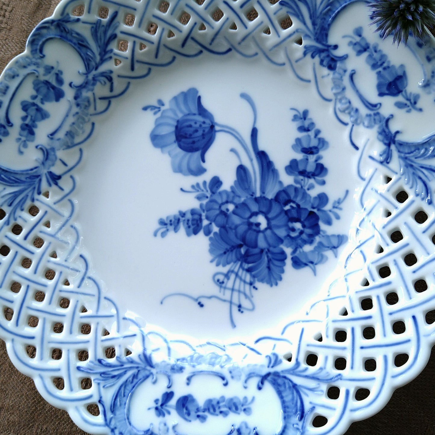 1975～1979年のRoyalCopenhagenブルーフラワーのオープンワークのお皿は直径約21cmD/BlueFlowerLacePlate