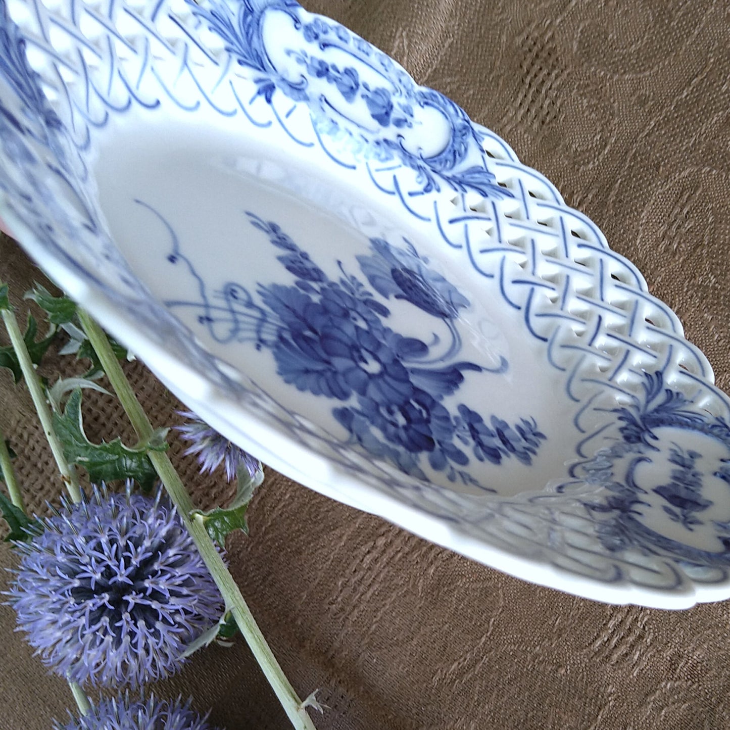 1975～1979年のRoyalCopenhagenブルーフラワーのオープンワークのお皿は直径約21cmD/BlueFlowerLacePlate