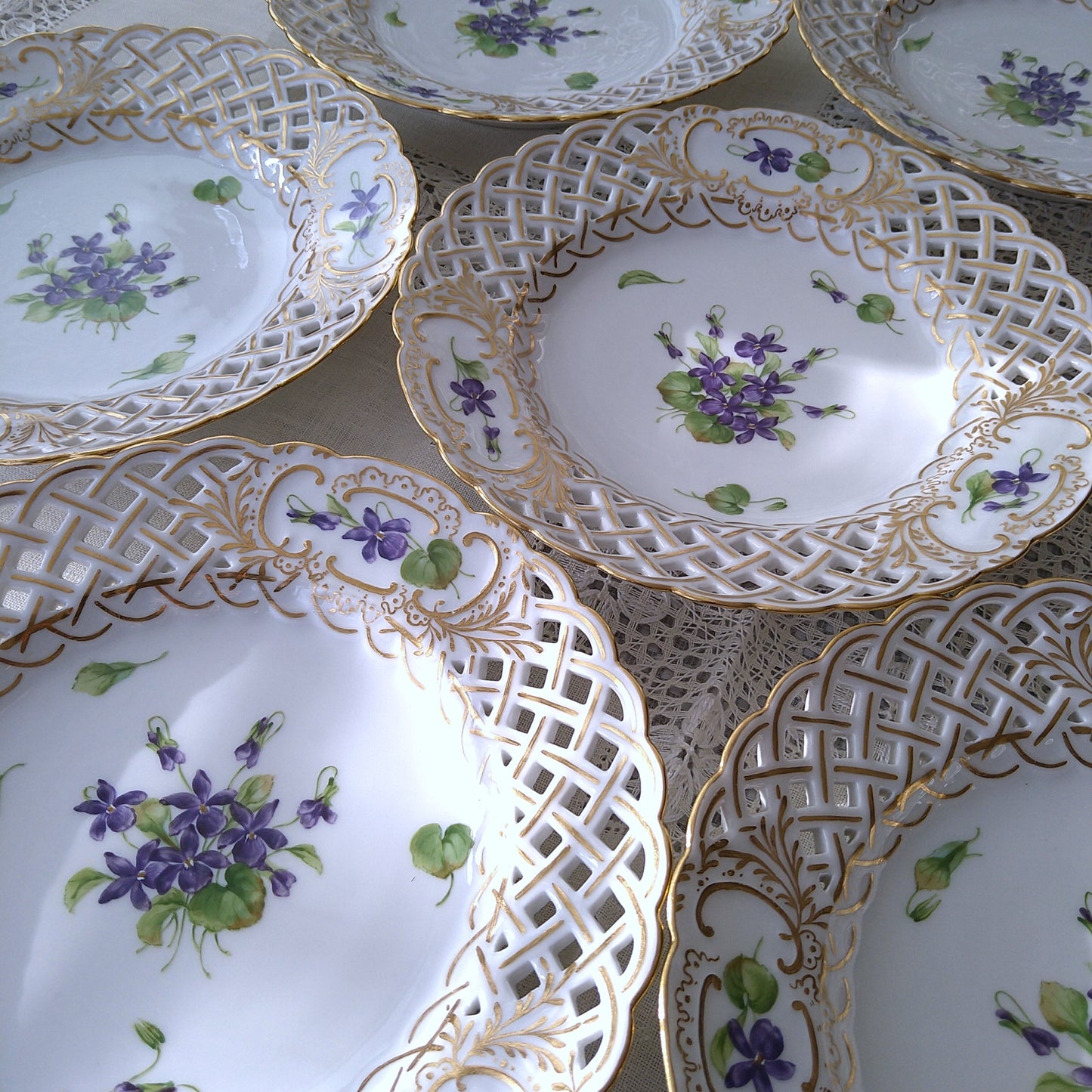 1889～1922年RoyalCopenhagenスミレのオープンワークのお皿直径約21㎝D/RoyalCopenhagenVioletPlate