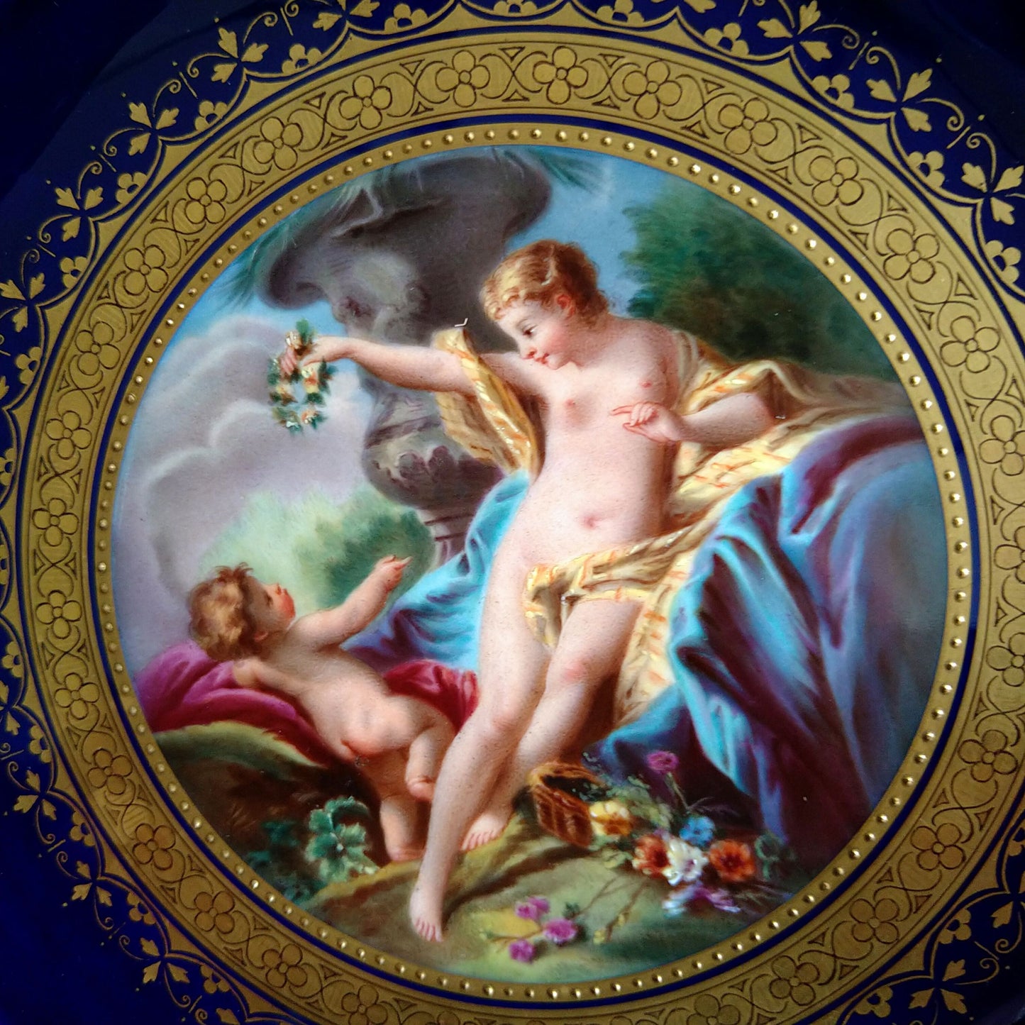 Meissen ヴィーナスと天使のコバルトのキャビネットプレート直径約23㎝D