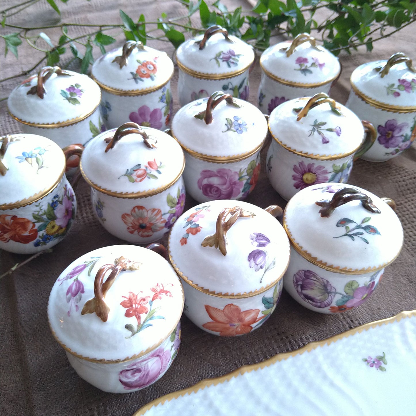 RoyalCopenhagenサクソンフラワーカスタードカップ12個トレイ付き/SaxonFlowerCusturdCupWithTray