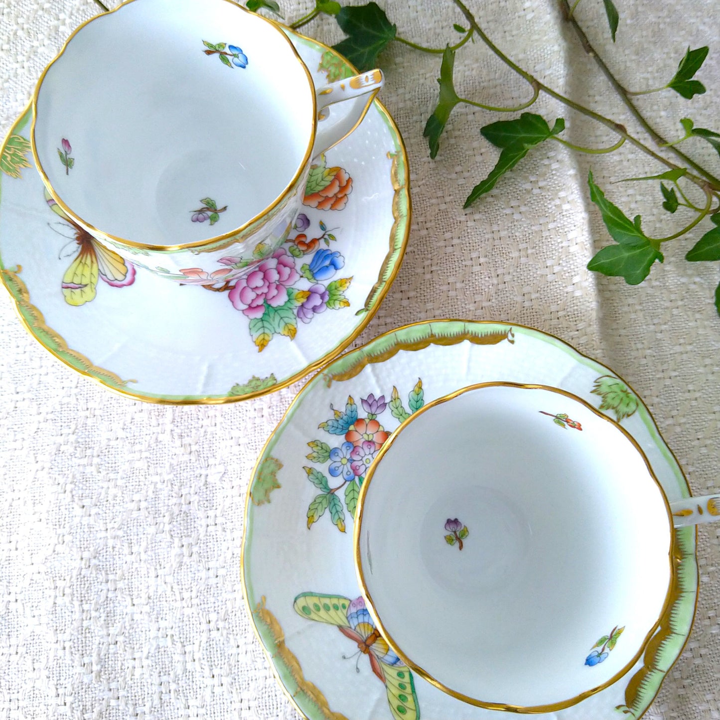 Herendヴィクトリアのコーヒーカップソーサー取っ手がとんがりタイプ/VictoriaCoffeeCupSaucer