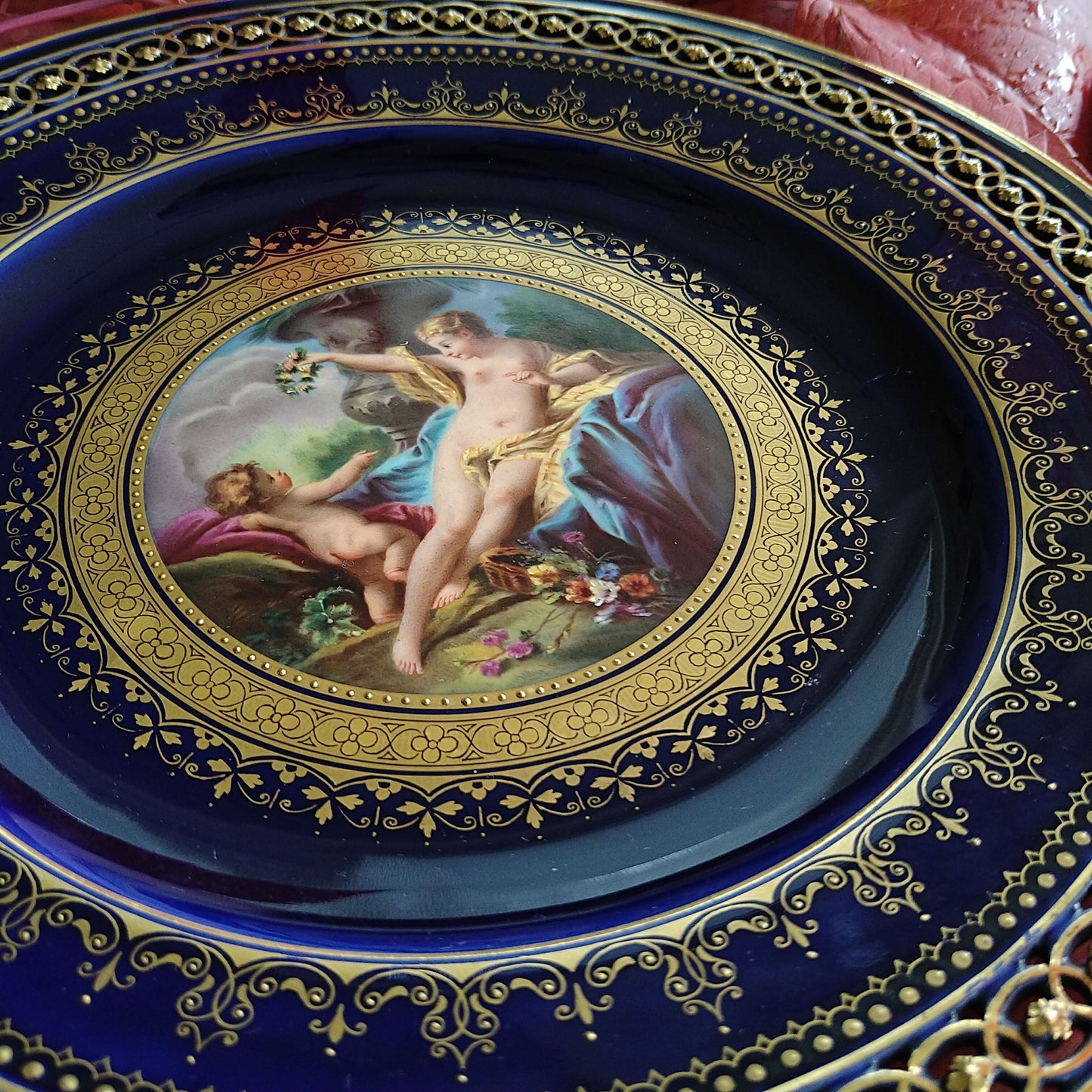 Meissen ヴィーナスと天使のコバルトのキャビネットプレート直径約23㎝D