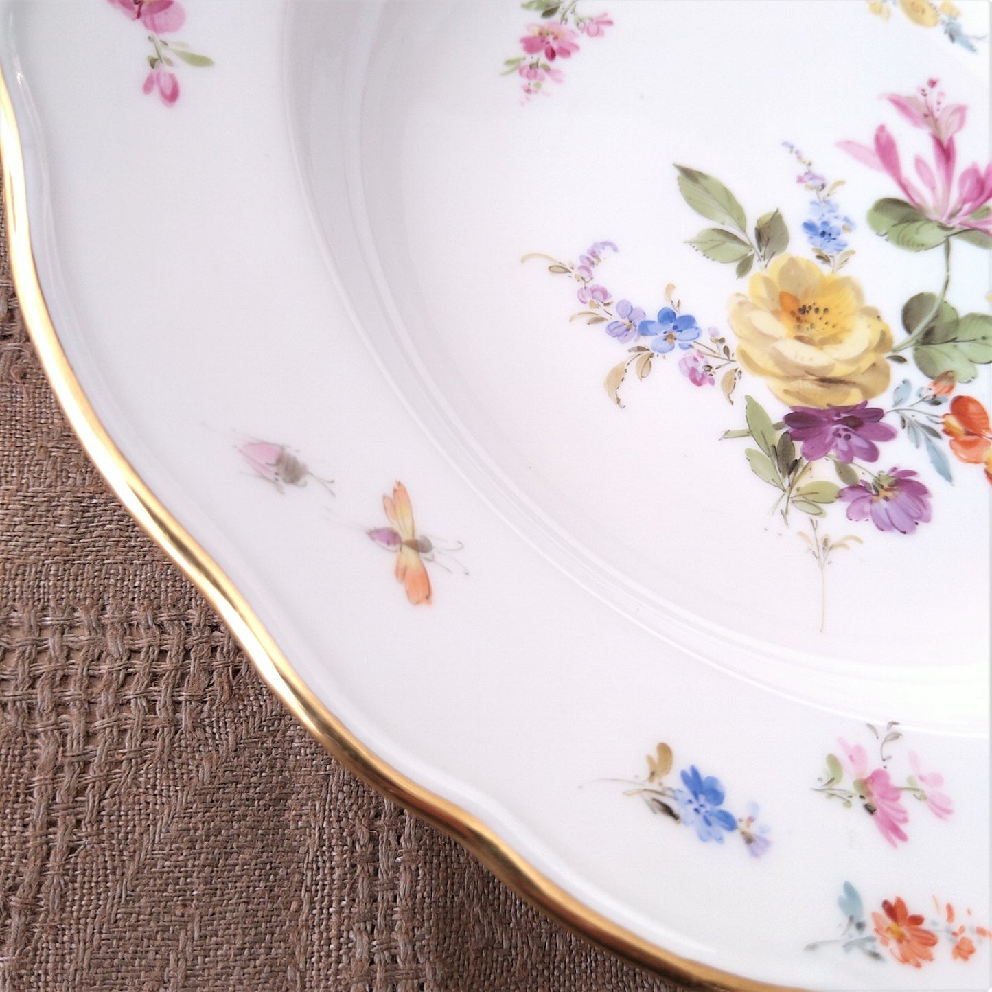 1860～1924年Meissen花と昆虫の絵のスープ深皿23.5㎝スイカズラ/Soup Plate23.5cm D