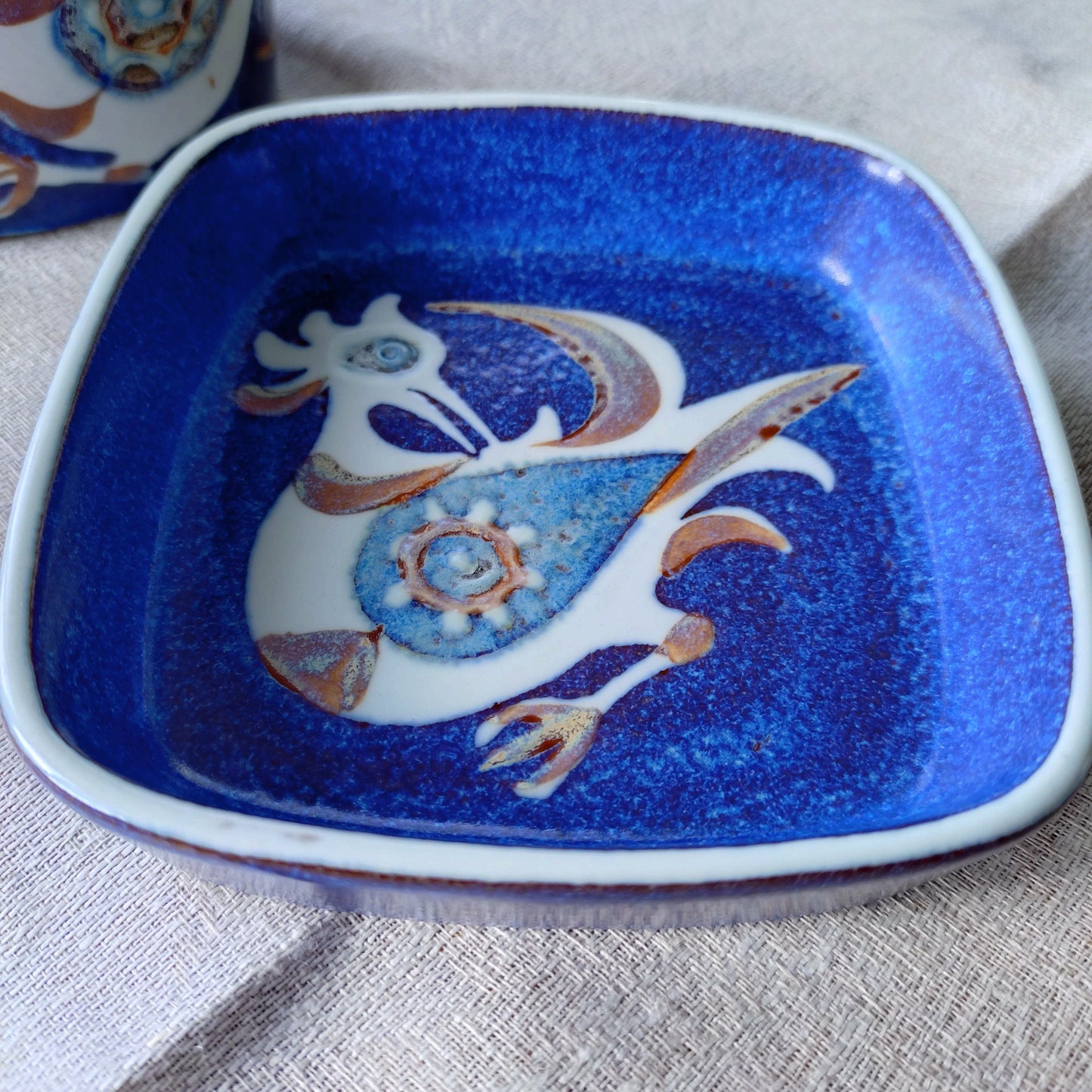 1969～1974年のRoyalCopenhagenファイアンスBACA、鳥🐦の花瓶高さ約13.5㎝Hと四角いお皿約11×11㎝