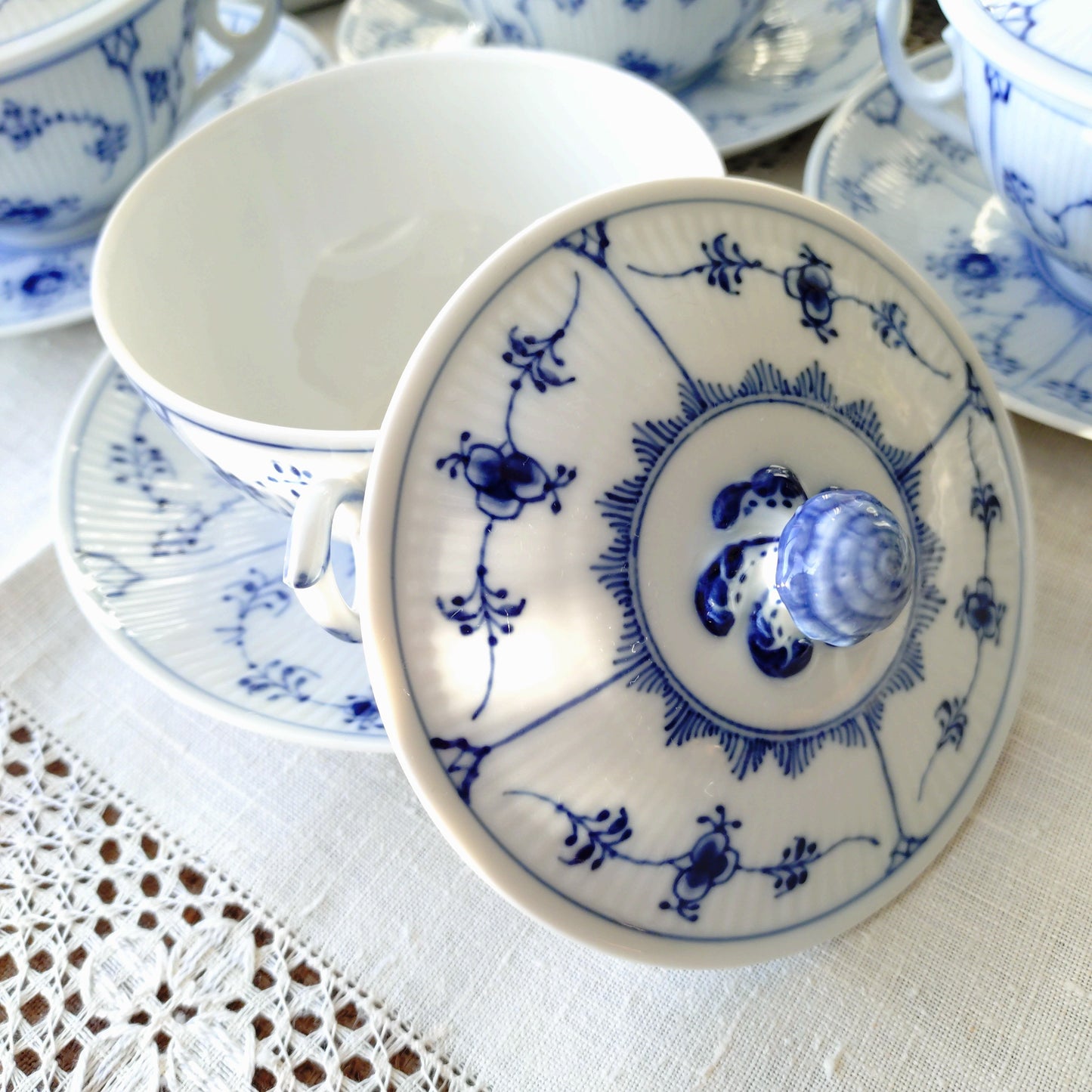1960‐1970年代RoyalCopenhagenブルーフルーテッドプレインのブイヨンカップソーサー蓋つき/Bouillon cup saucer with lid