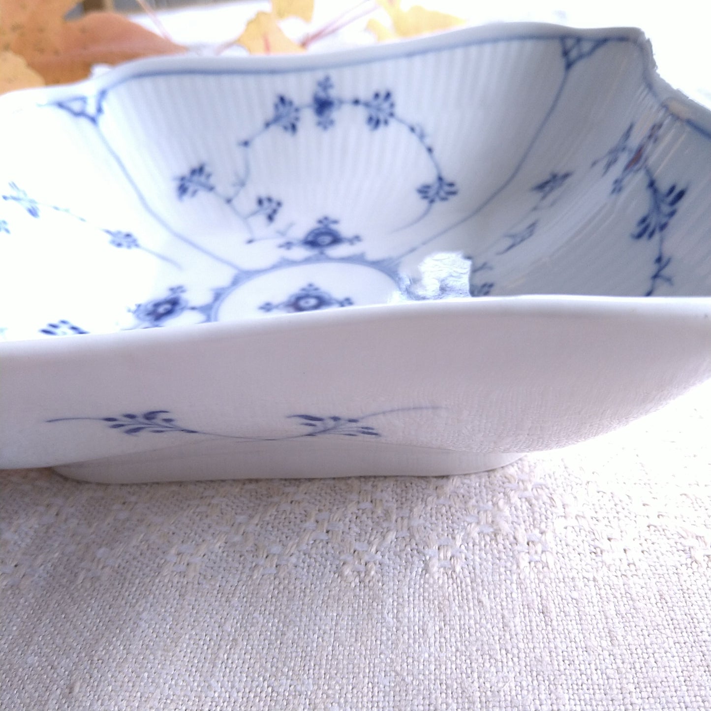1889年～1922年のRoyalCopenhagenブルーフルーテッドプレイン四角サラダボール約21.5㎝×21.5㎝/BlueFlutedPlainSquareBowl