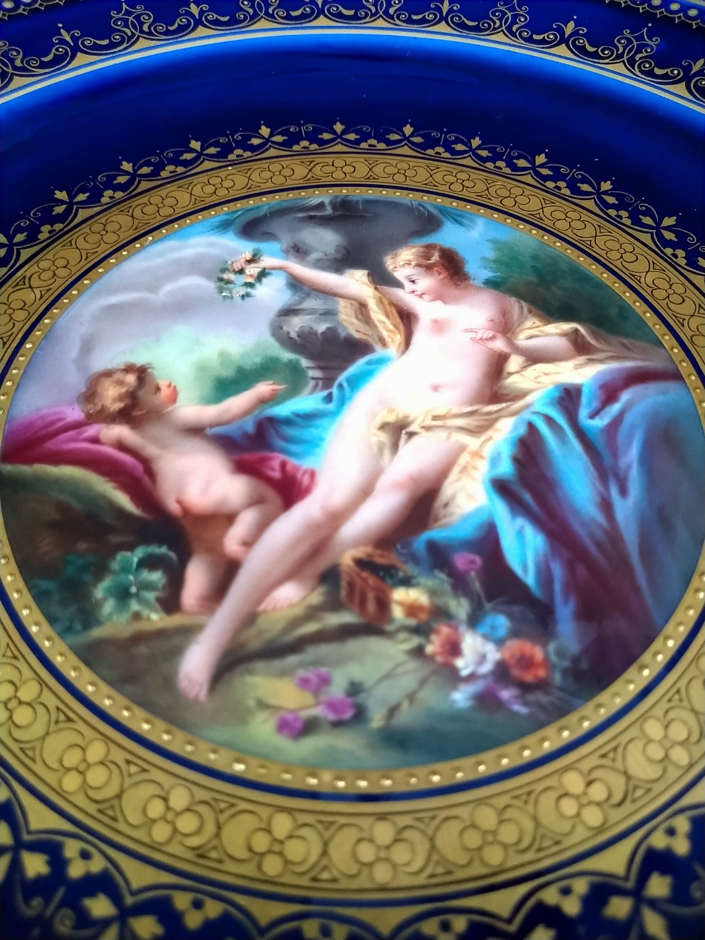 Meissen ヴィーナスと天使のコバルトのキャビネットプレート直径約23㎝D