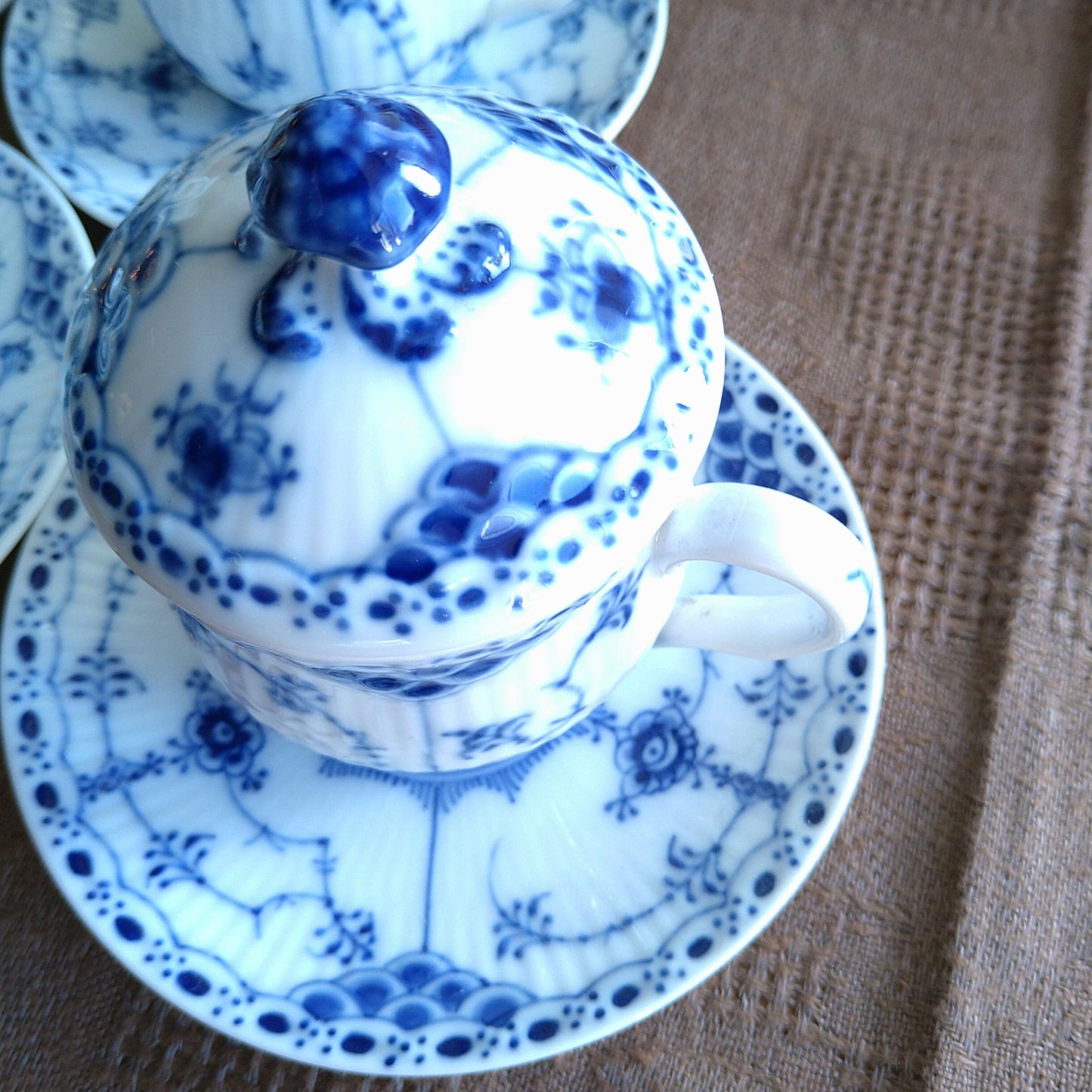 ハーフレース・カスタードカップソーサー/BlueFlutedHalf Custard cup and saucer