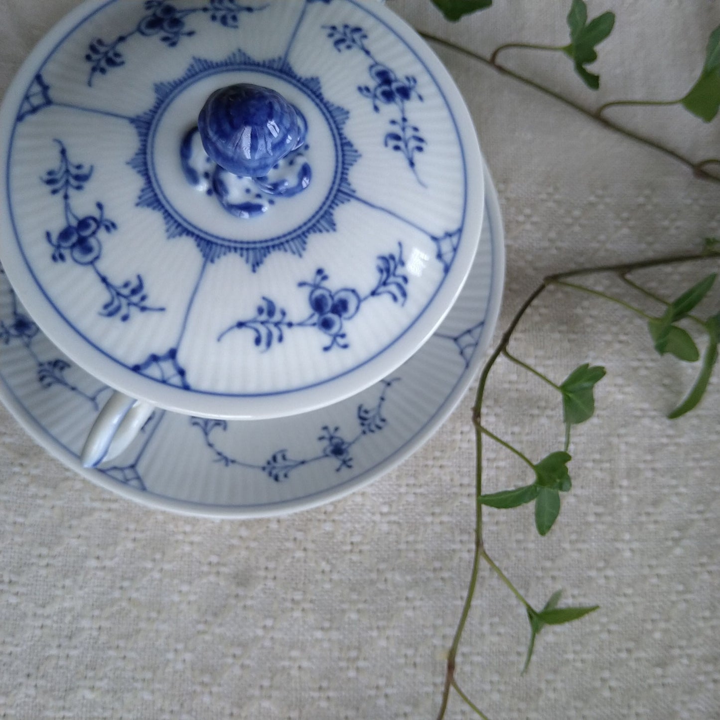 1960‐1970年代RoyalCopenhagenブルーフルーテッドプレインのブイヨンカップソーサー蓋つき/Bouillon cup saucer with lid