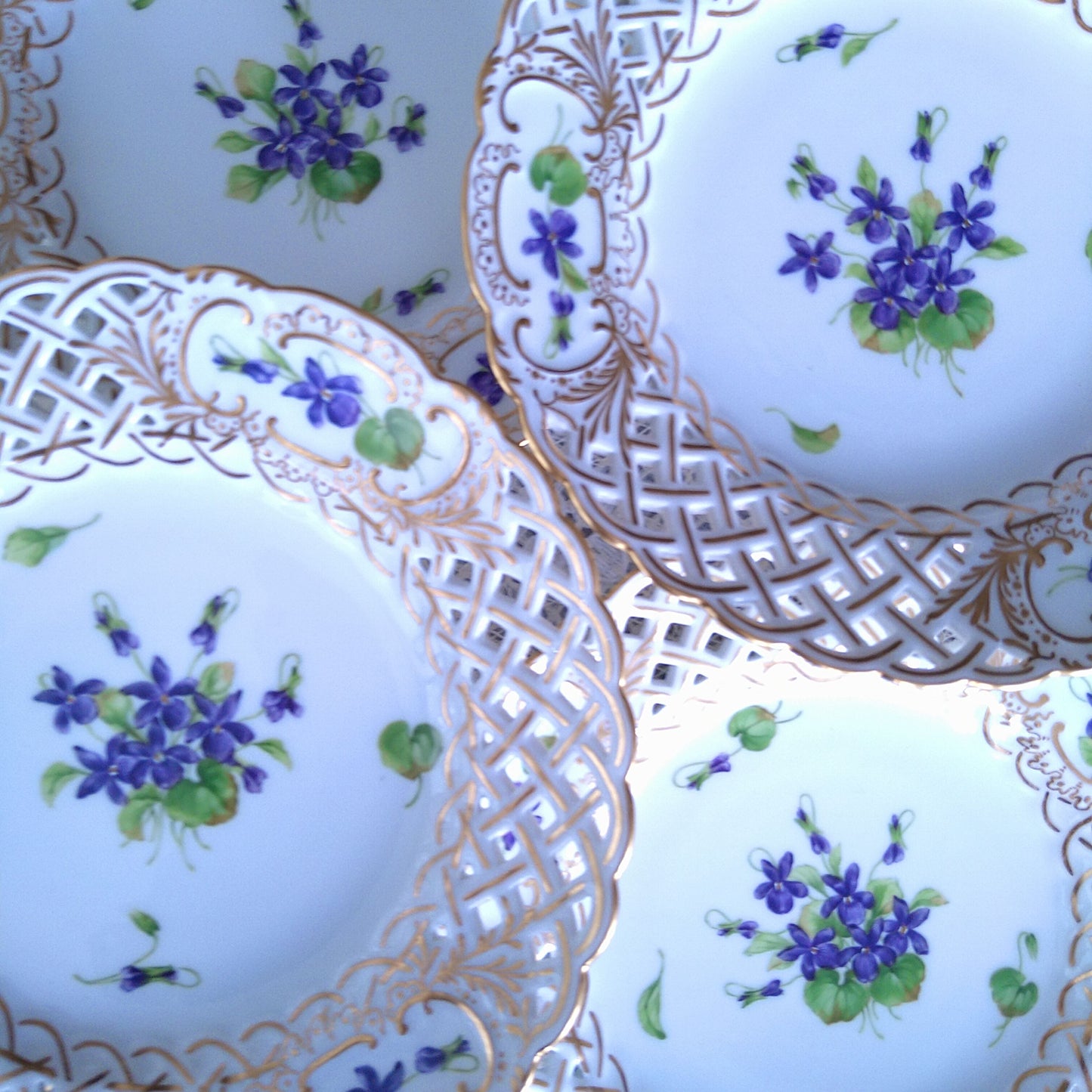 1889～1922年RoyalCopenhagenスミレのオープンワークのお皿直径約21㎝D/RoyalCopenhagenVioletPlate