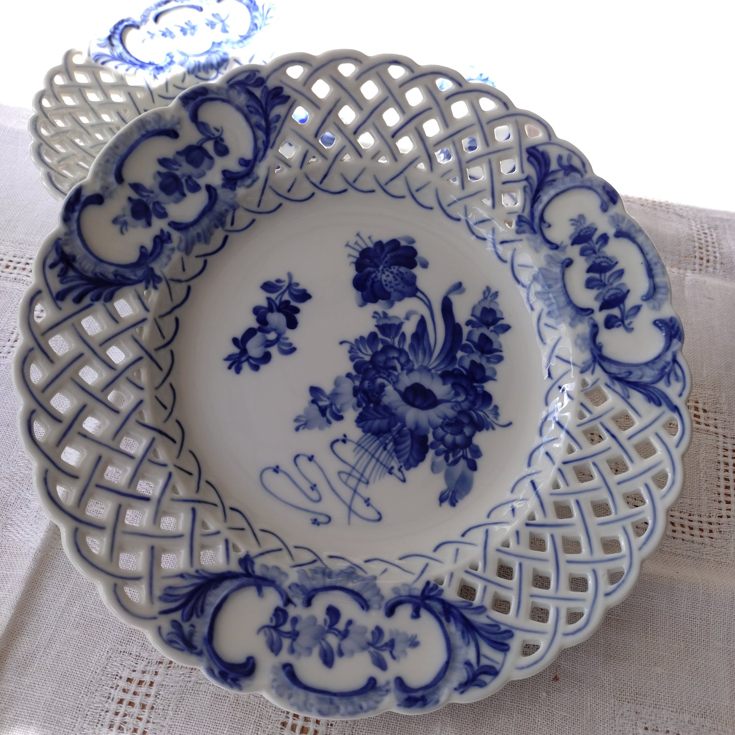 1969年～1974年のRoyalCopenhagenブルーフラワーのオープンワークのお皿は直径約23.7㎝D/BlueFlowerLacePlate