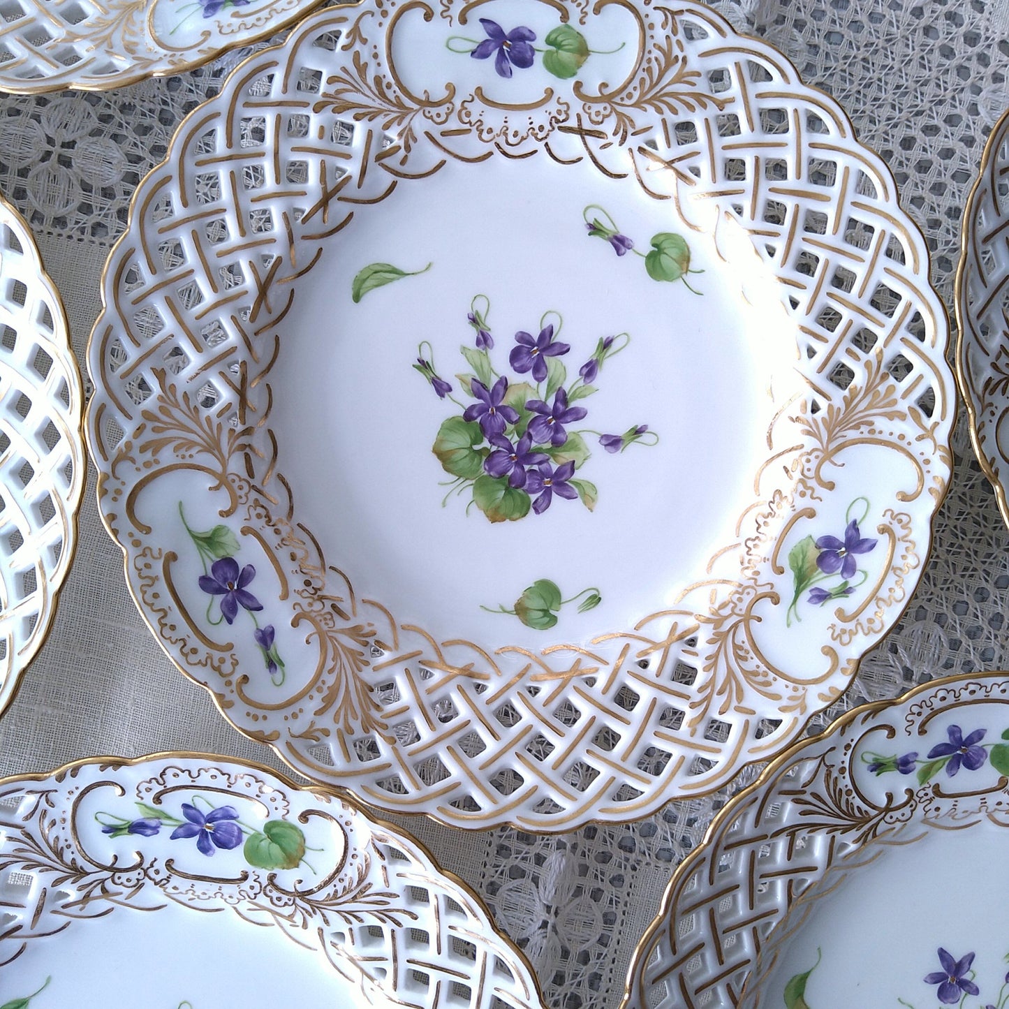 1889～1922年RoyalCopenhagenスミレのオープンワークのお皿直径約21㎝D/RoyalCopenhagenVioletPlate