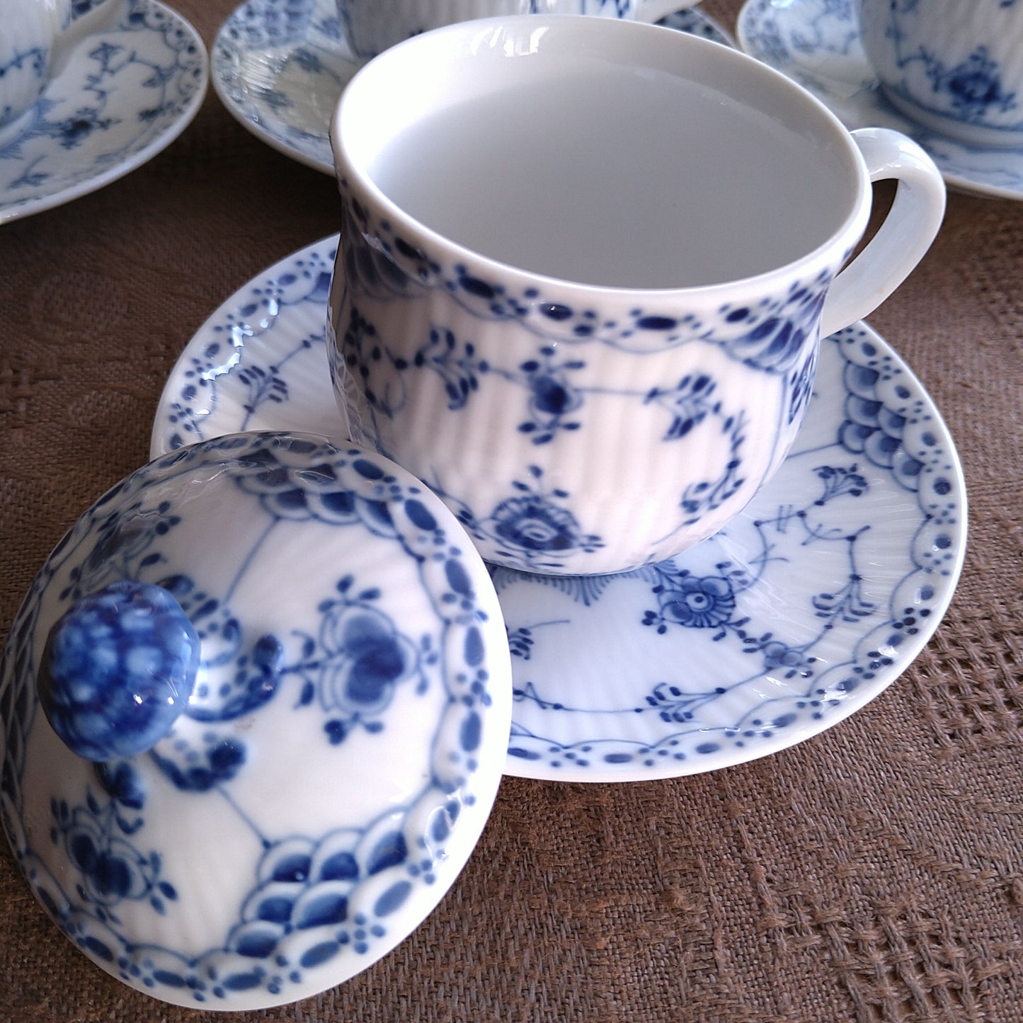 ハーフレース・カスタードカップソーサー/BlueFlutedHalf Custard cup and saucer