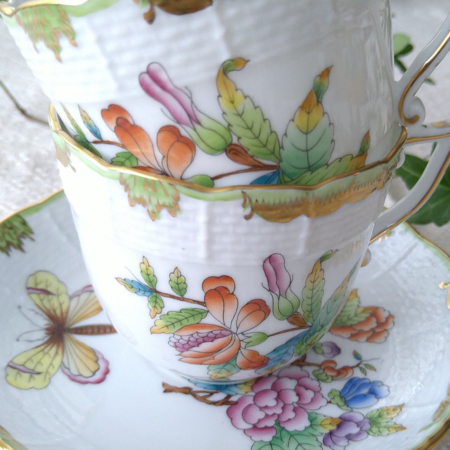 Herendヴィクトリアのコーヒーカップソーサー取っ手がとんがりタイプ/VictoriaCoffeeCupSaucer