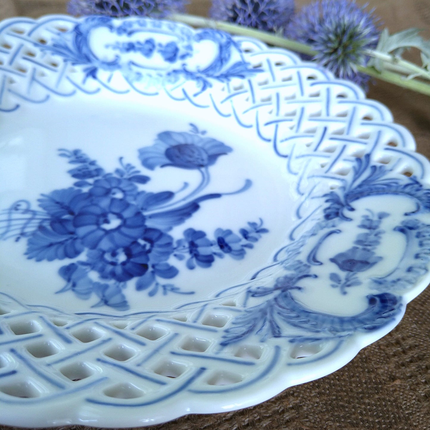 1975～1979年のRoyalCopenhagenブルーフラワーのオープンワークのお皿は直径約21cmD/BlueFlowerLacePlate