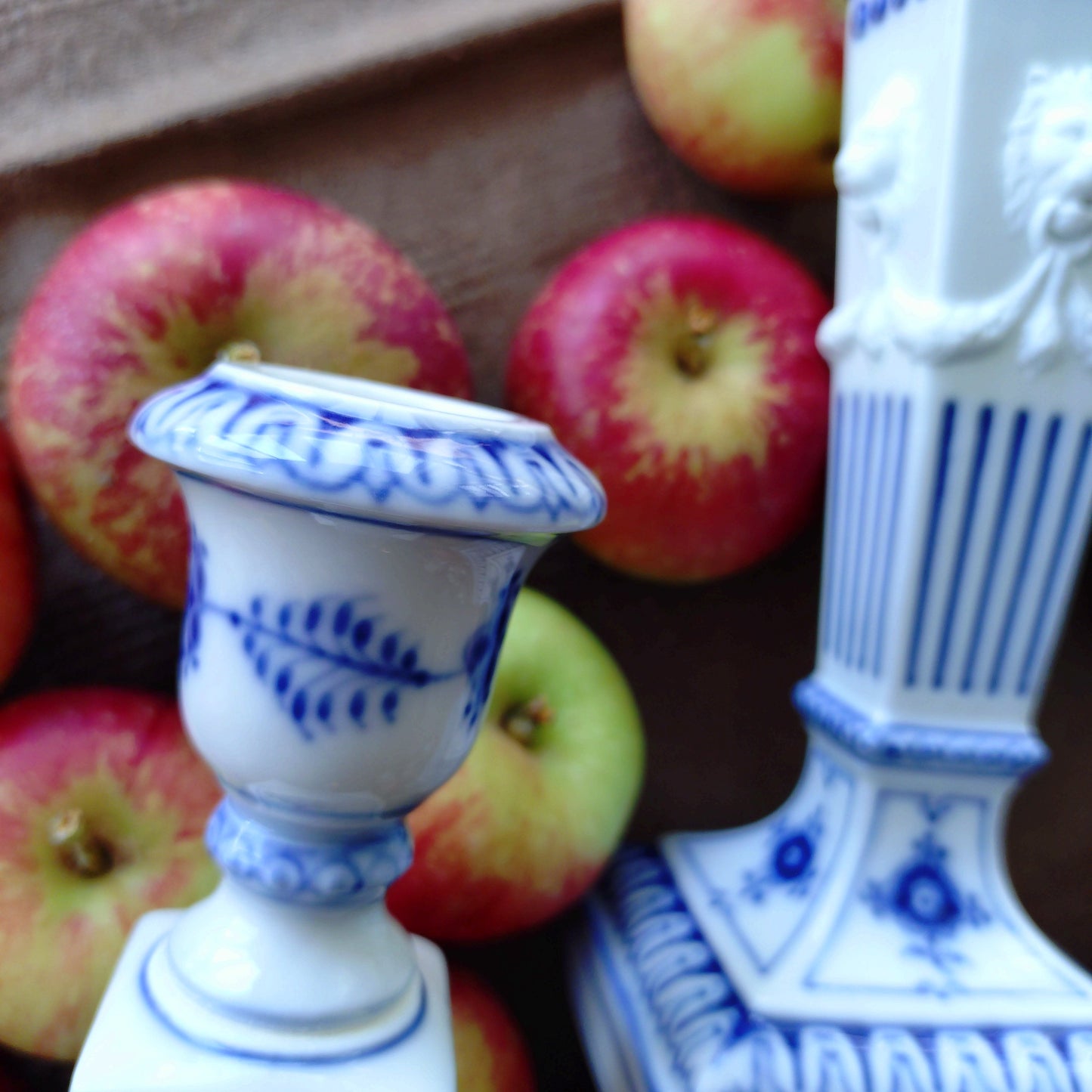 1975～1979年RoyalCopenhagenブルーフルーテッドプレインのライオンレリーフキャンドルスタンド2本セット/Candle stand pair