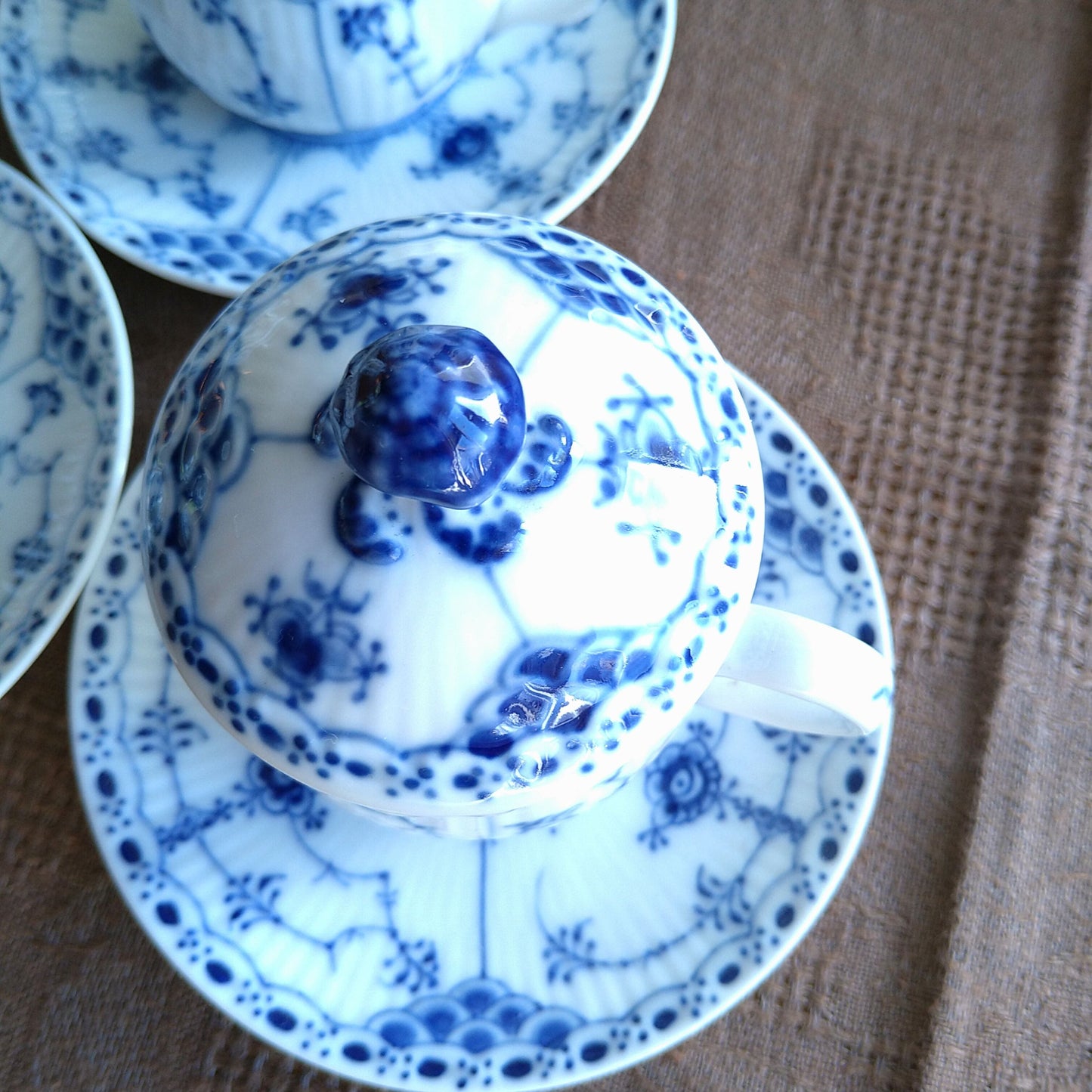 ハーフレース・カスタードカップソーサー/BlueFlutedHalf Custard cup and saucer
