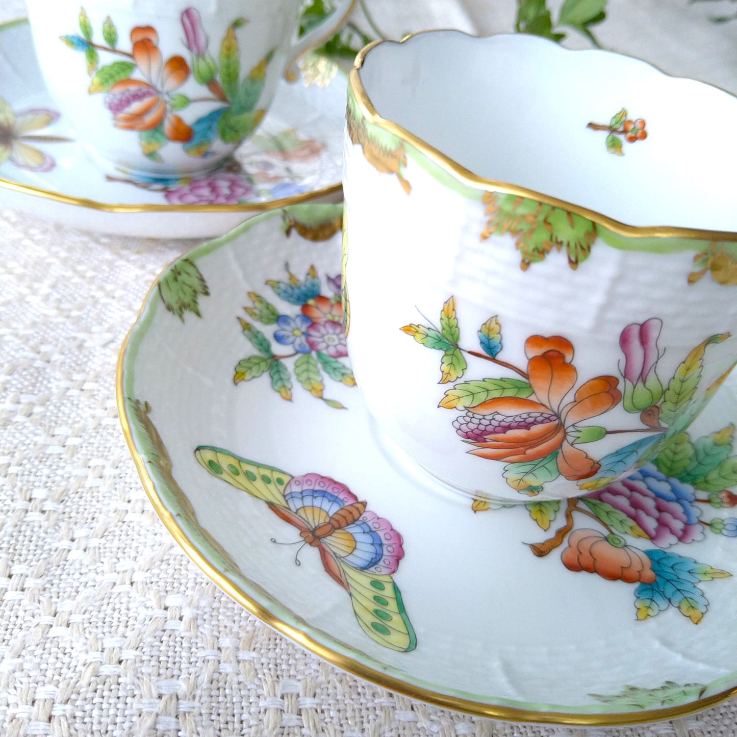 Herendヴィクトリアのコーヒーカップソーサー取っ手がとんがりタイプ/VictoriaCoffeeCupSaucer