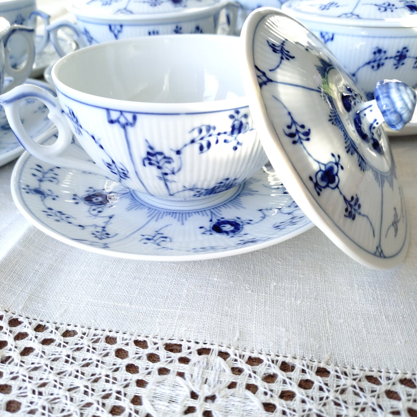 1960‐1970年代RoyalCopenhagenブルーフルーテッドプレインのブイヨンカップソーサー蓋つき/Bouillon cup saucer with lid