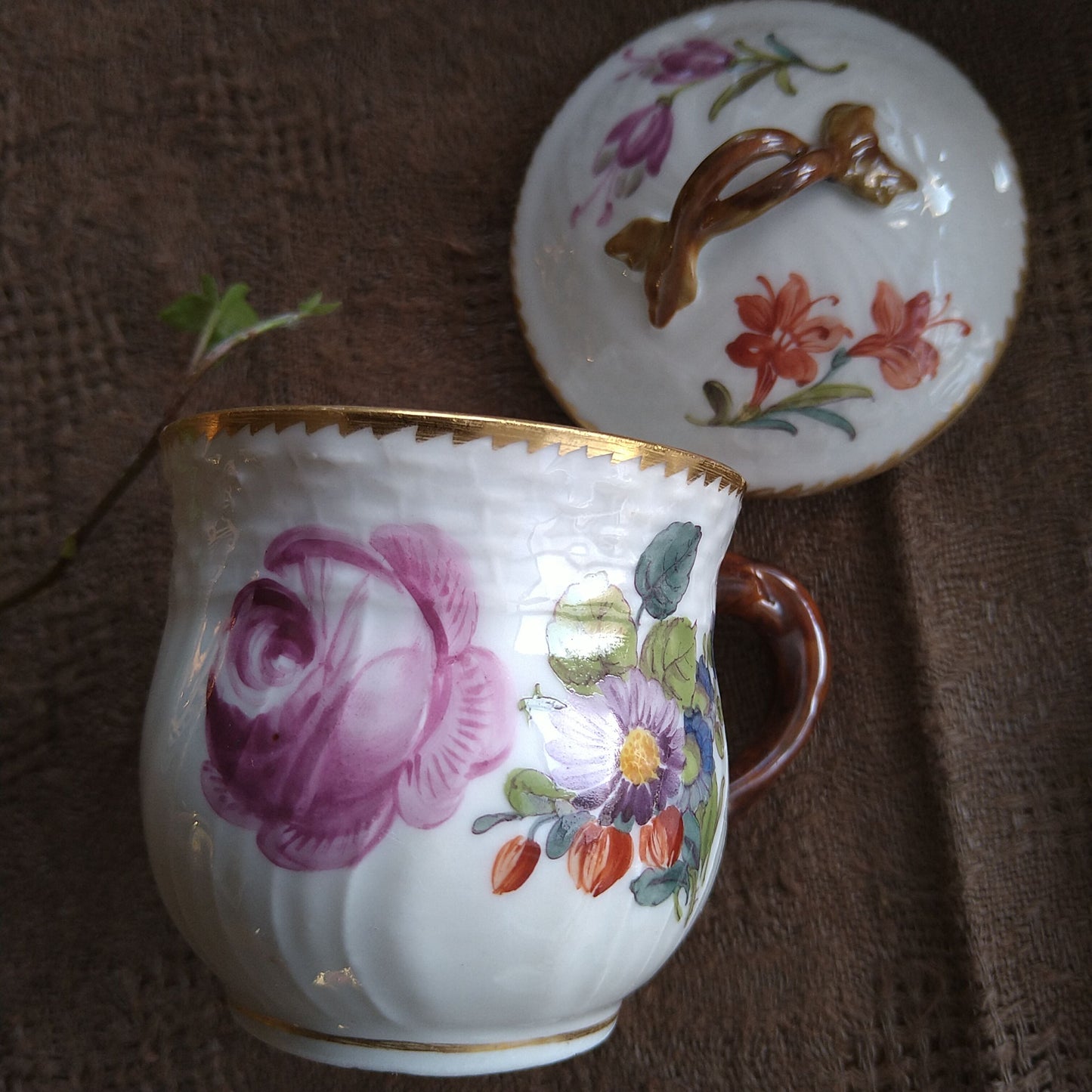 RoyalCopenhagenサクソンフラワーカスタードカップ12個トレイ付き/SaxonFlowerCusturdCupWithTray