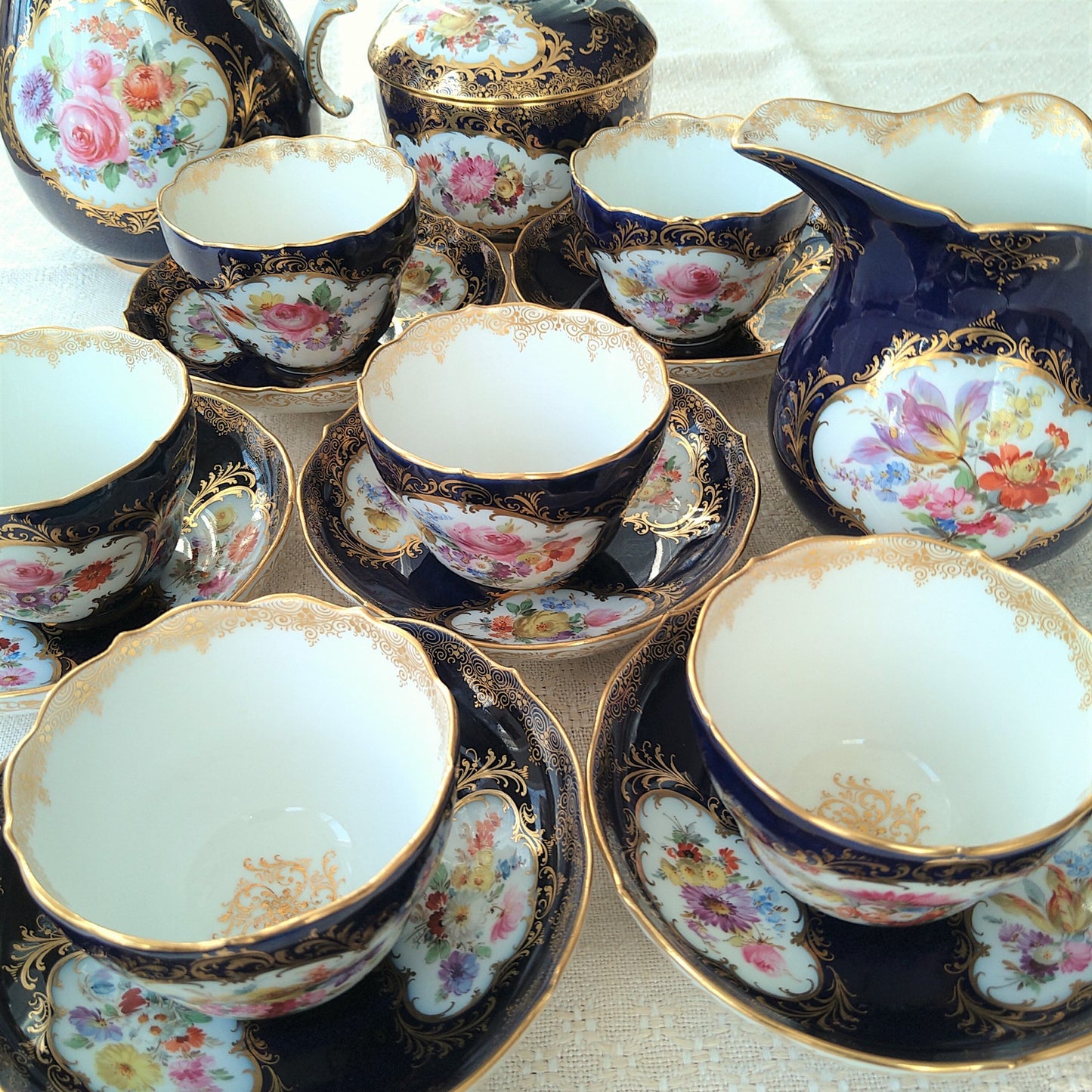 Meissen コバルトドイツフラワー6人用コーヒーサービス/Cobalt Coffee set for six person