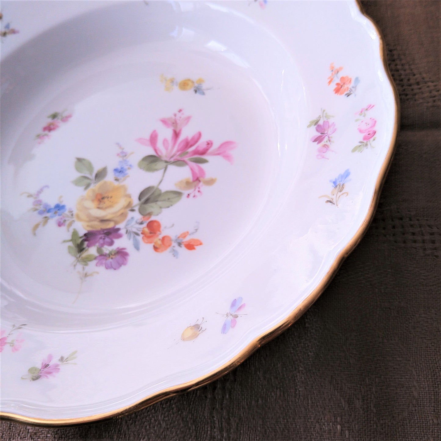 1860～1924年Meissen花と昆虫の絵のスープ深皿23.5㎝スイカズラ/Soup Plate23.5cm D