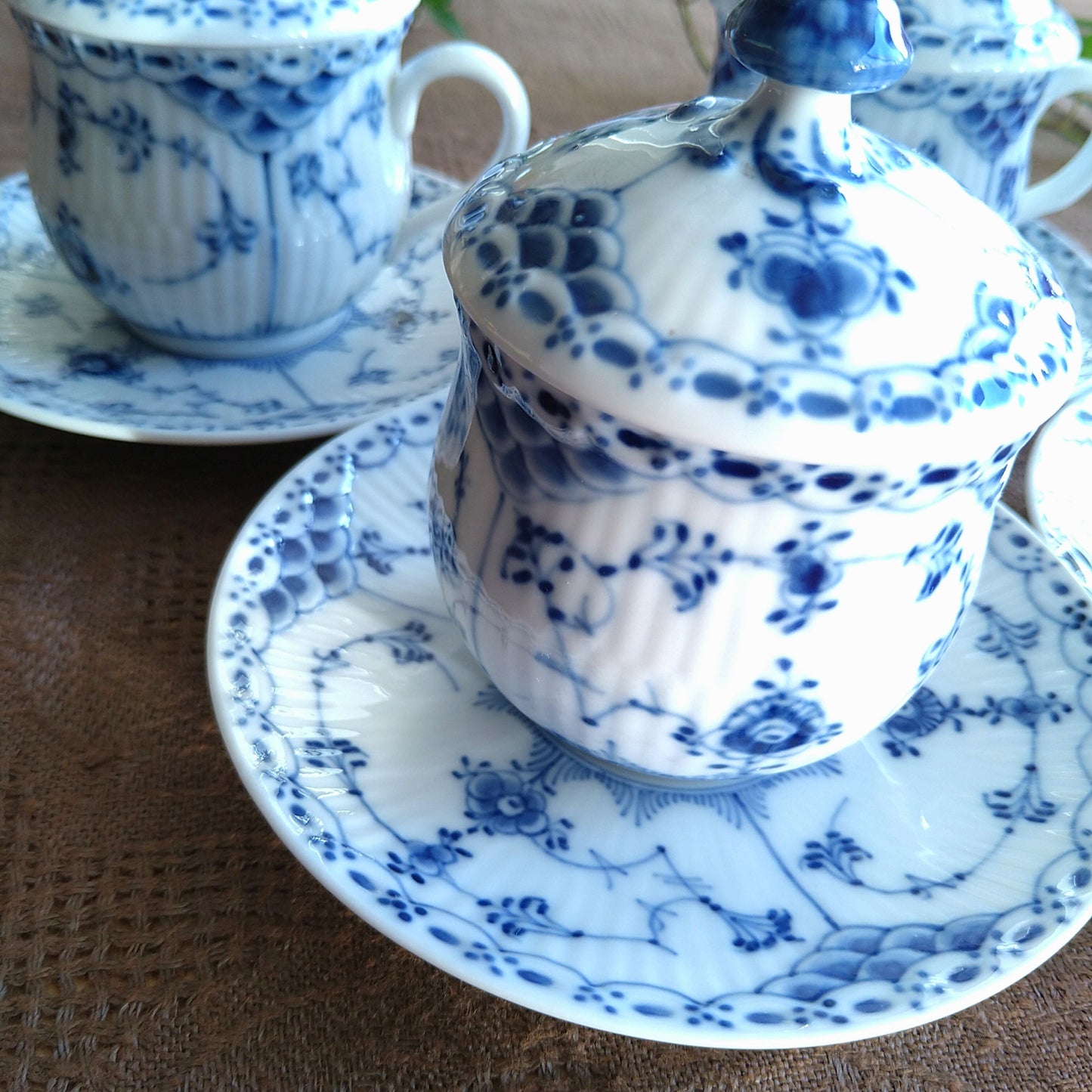 ハーフレース・カスタードカップソーサー/BlueFlutedHalf Custard cup and saucer