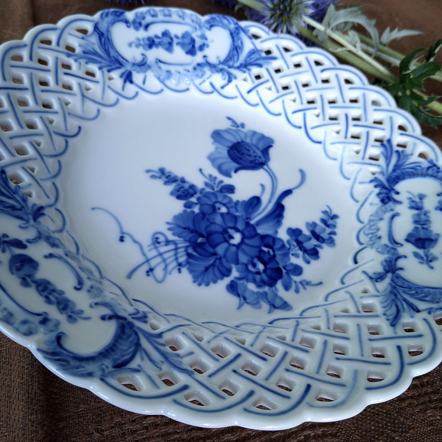 1975～1979年のRoyalCopenhagenブルーフラワーのオープンワークのお皿は直径約21cmD/BlueFlowerLacePlate