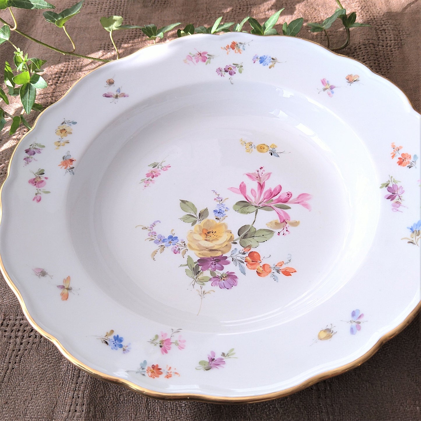 1860～1924年Meissen花と昆虫の絵のスープ深皿23.5㎝スイカズラ/Soup Plate23.5cm D
