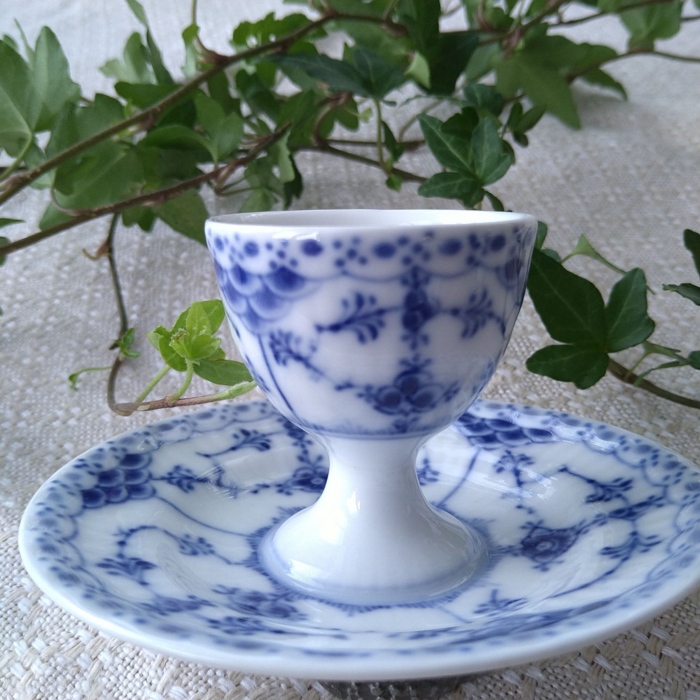 2nd Quality: 1924-1934 Royal Copenhagen Half Lace Egg Stand with plate