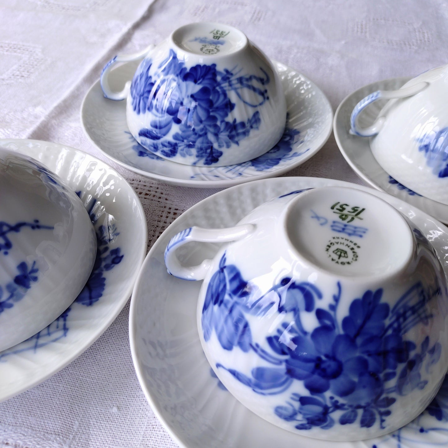 1960～1970年代RoyalCopenhagenブルーフラワーカーブのティーカップソーサー型番1551/Blue flower curve, tea up and saucer