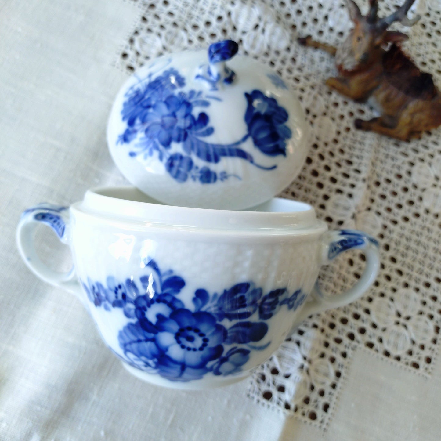 1969～1974年RoyalCopenhagenブルーフラワーカーブ把手付きシュガーポット高さ11.5㎝/BlueFlowerCurveSugarpot11.5cm H