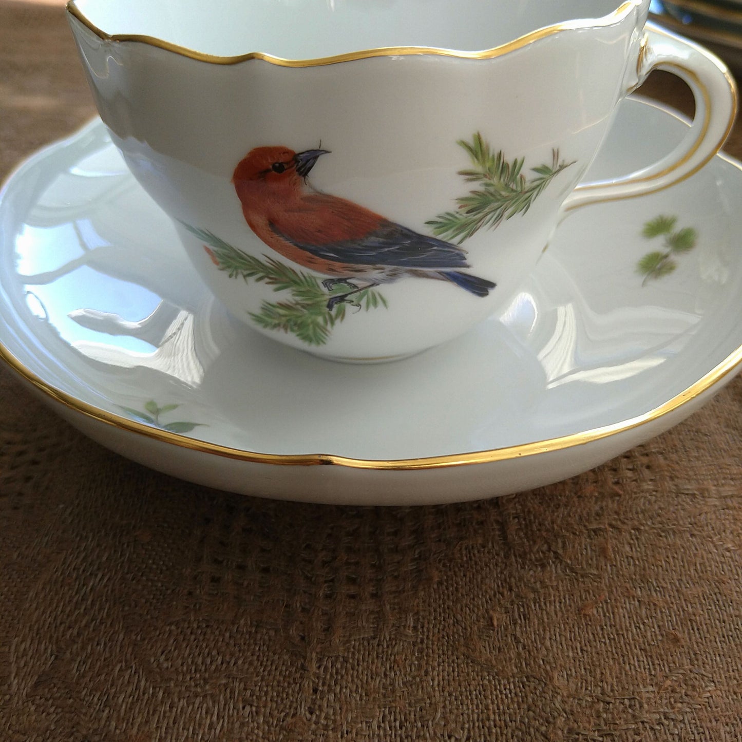 Meissenマイセン1970年頃ドイツの鳥イスカのコーヒーカップソーサー