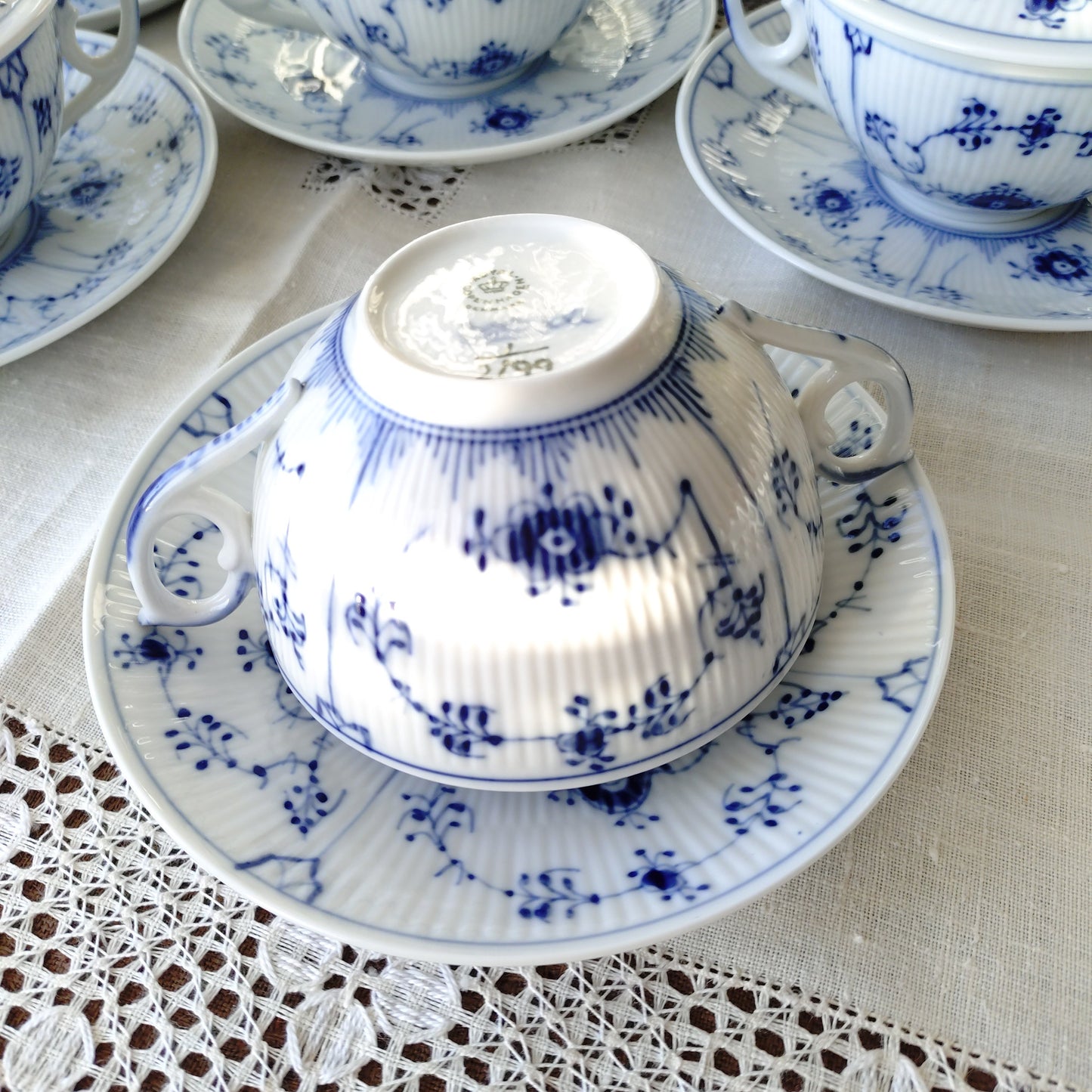 1960‐1970年代RoyalCopenhagenブルーフルーテッドプレインのブイヨンカップソーサー蓋つき/Bouillon cup saucer with lid