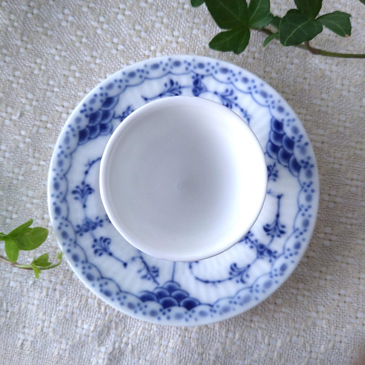 2nd Quality: 1924-1934 Royal Copenhagen Half Lace Egg Stand with plate