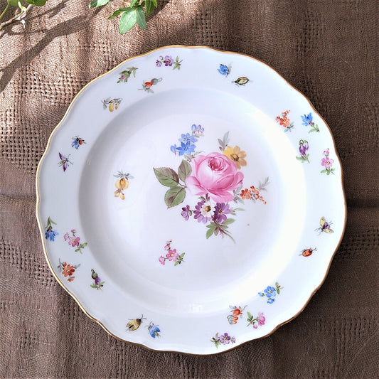 1860～1924年Meissen花と昆虫の絵 前菜皿21㎝Dピンクのバラと小花/21㎝Plate