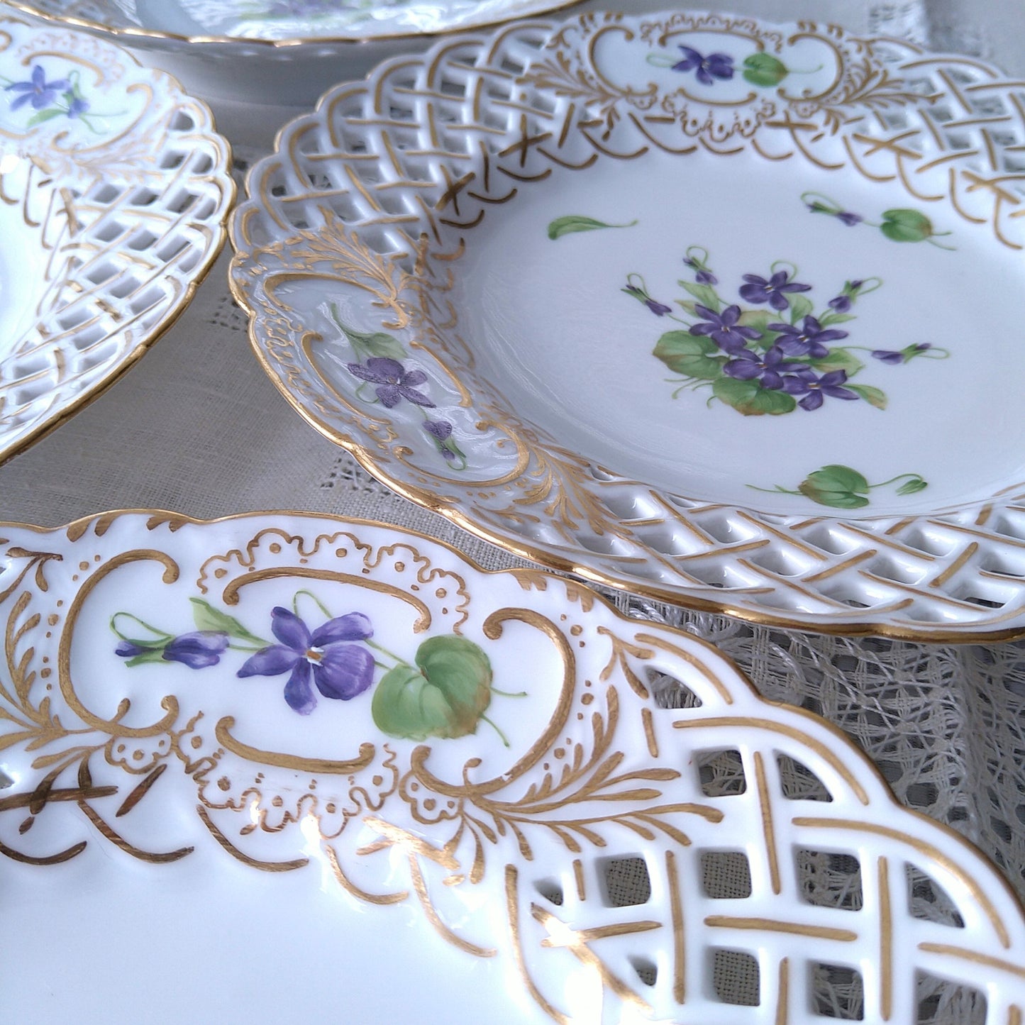 1889～1922年RoyalCopenhagenスミレのオープンワークのお皿直径約21㎝D/RoyalCopenhagenVioletPlate