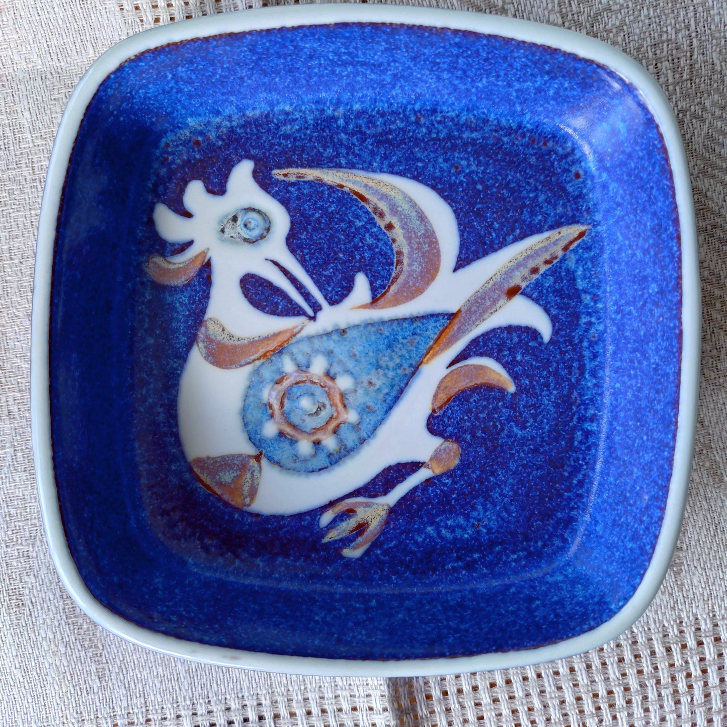 1969～1974年のRoyalCopenhagenファイアンスBACA、鳥🐦の花瓶高さ約13.5㎝Hと四角いお皿約11×11㎝