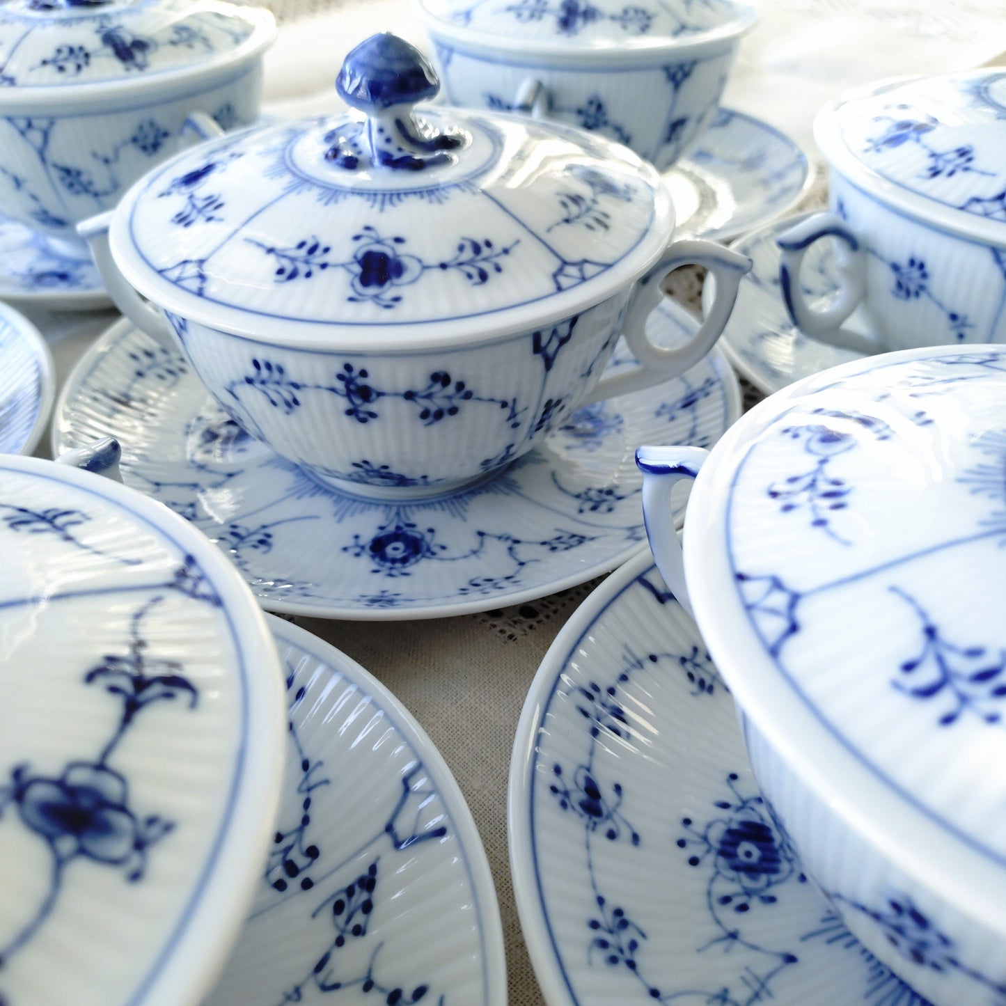 1960‐1970年代RoyalCopenhagenブルーフルーテッドプレインのブイヨンカップソーサー蓋つき/Bouillon cup saucer with lid
