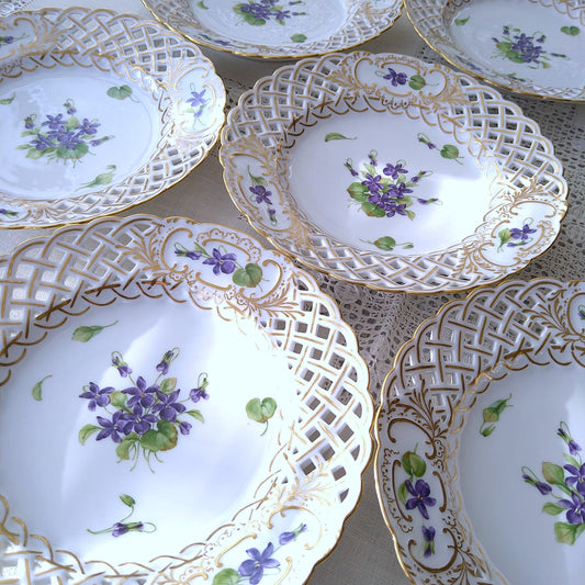 1889～1922年RoyalCopenhagenスミレのオープンワークのお皿直径約21㎝D/RoyalCopenhagenVioletPlate
