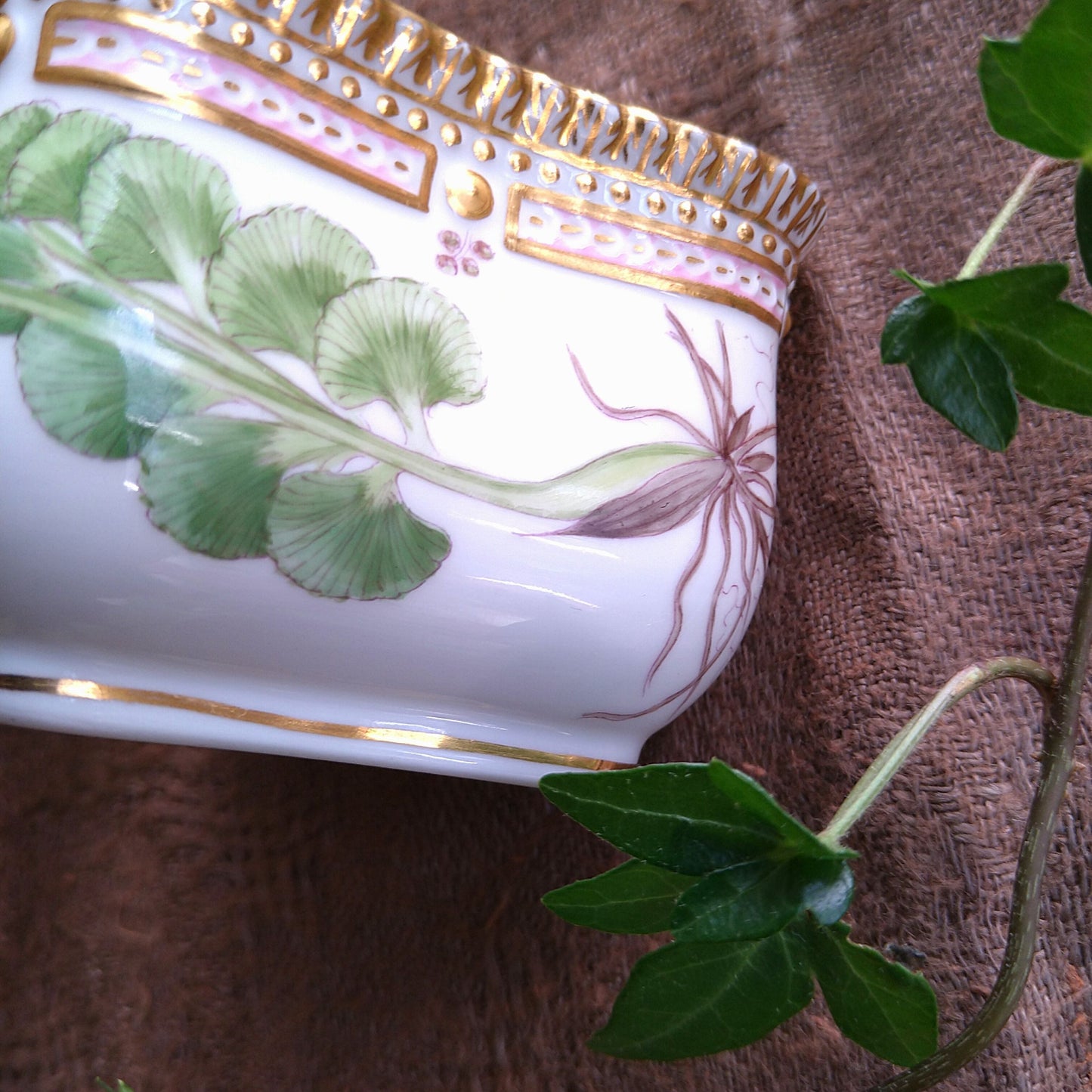 1960年代のRoyalCopenhagenフローラダニカの3角シトロンカップソーサー、花はハナワラビです。/FloraDanicaCitronCupSaucer