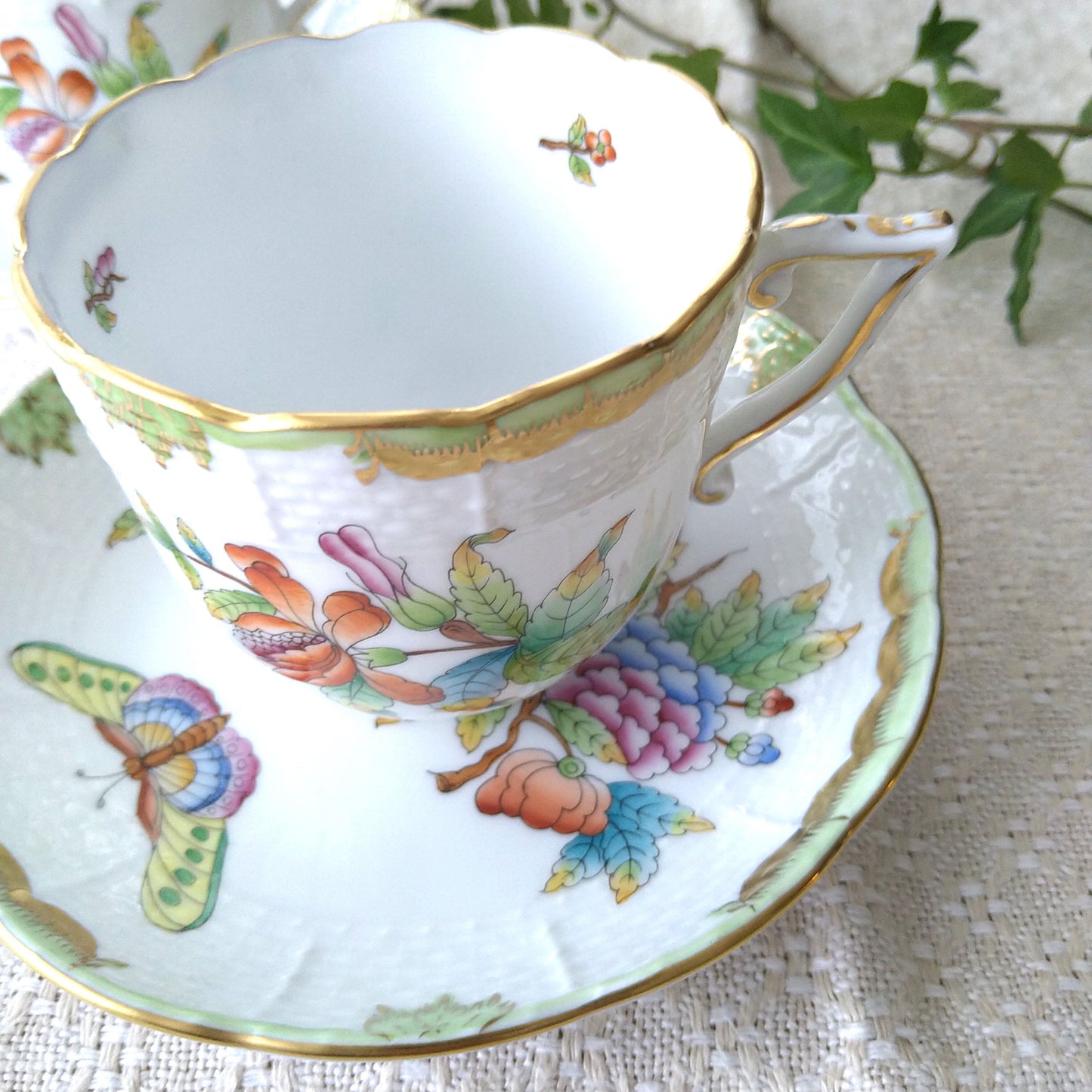 Herendヴィクトリアのコーヒーカップソーサー取っ手がとんがりタイプ/VictoriaCoffeeCupSaucer