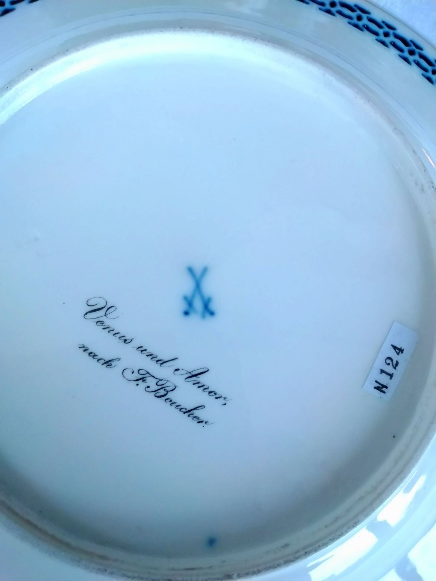 Meissen ヴィーナスと天使のコバルトのキャビネットプレート直径約23㎝D
