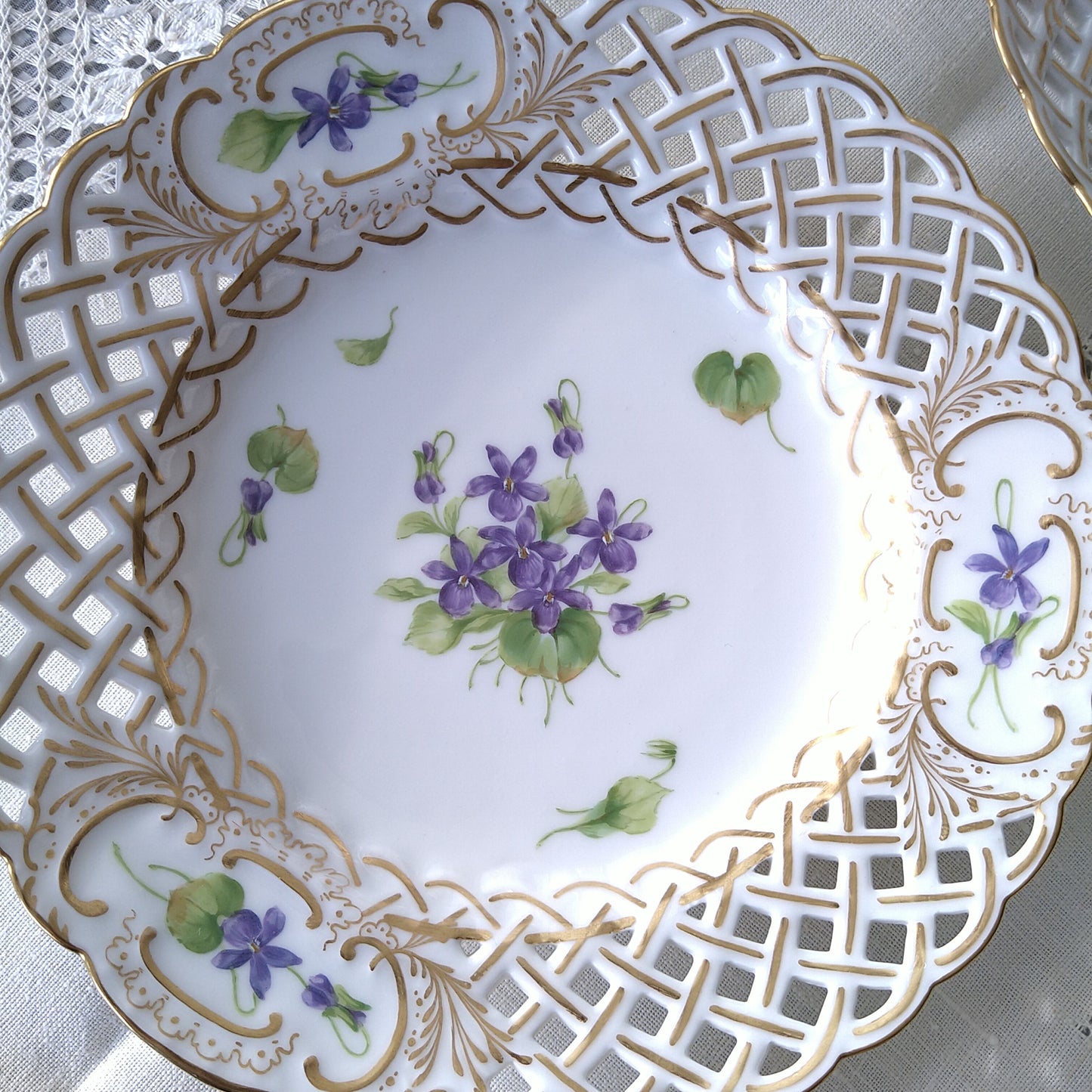 1889～1922年RoyalCopenhagenスミレのオープンワークのお皿直径約21㎝D/RoyalCopenhagenVioletPlate
